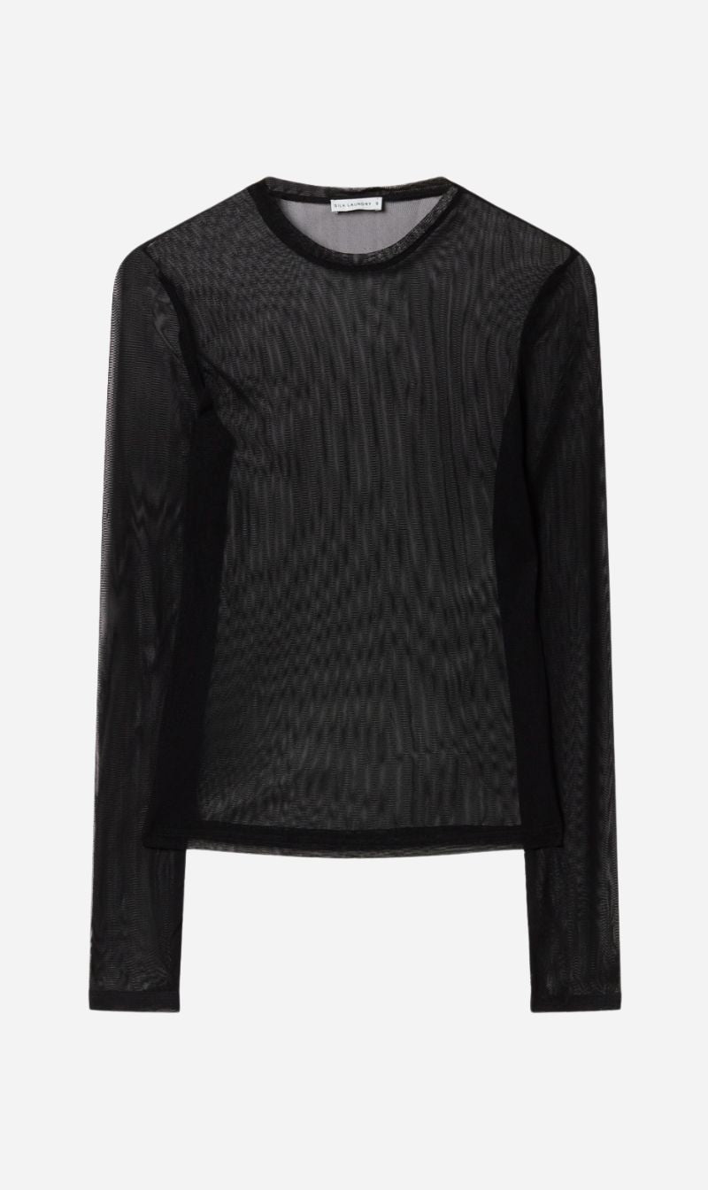 Silk Laundry | Mesh Long Sleeve Top - Black