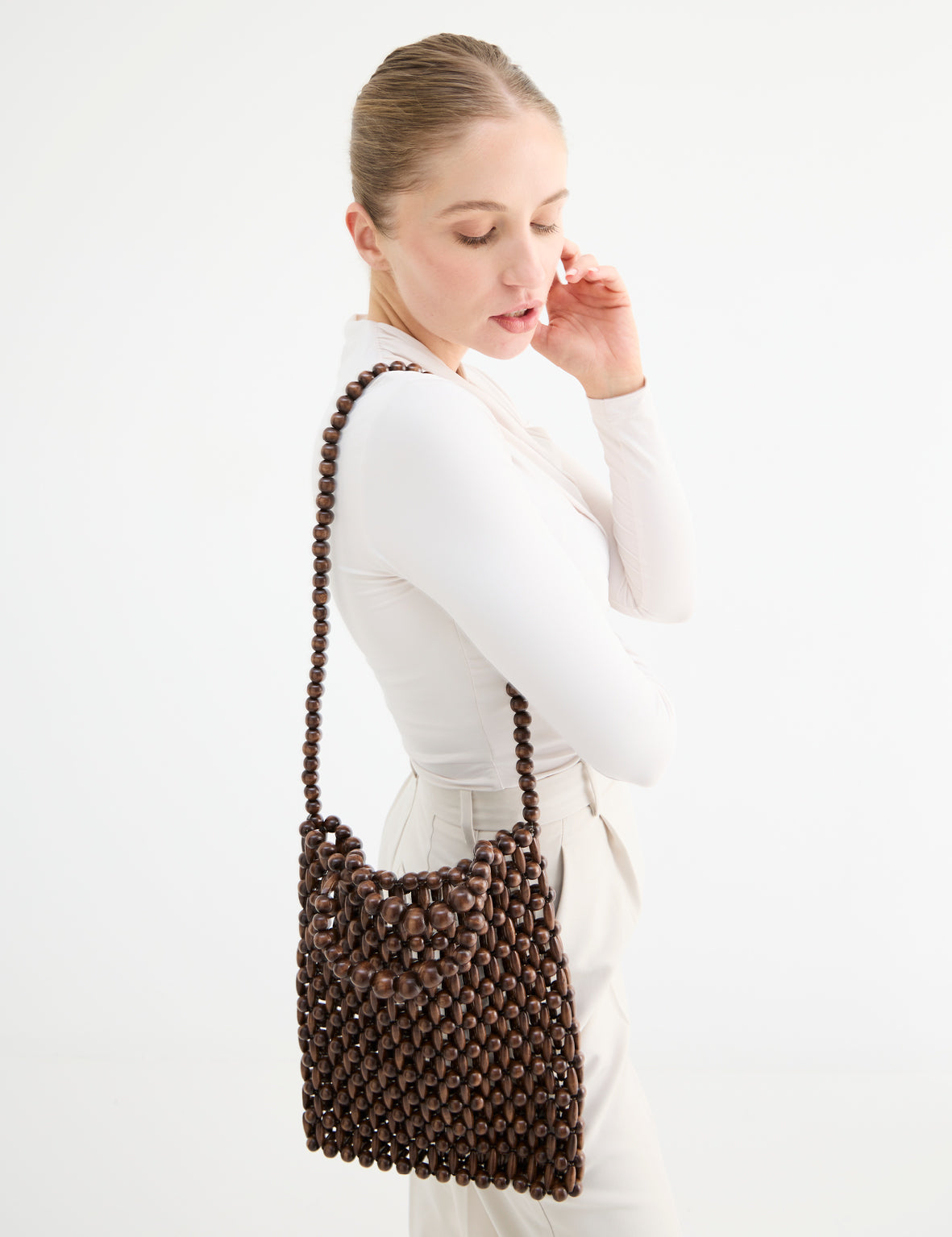 La Tribe | Gia Beaded Tote Bag - Brown