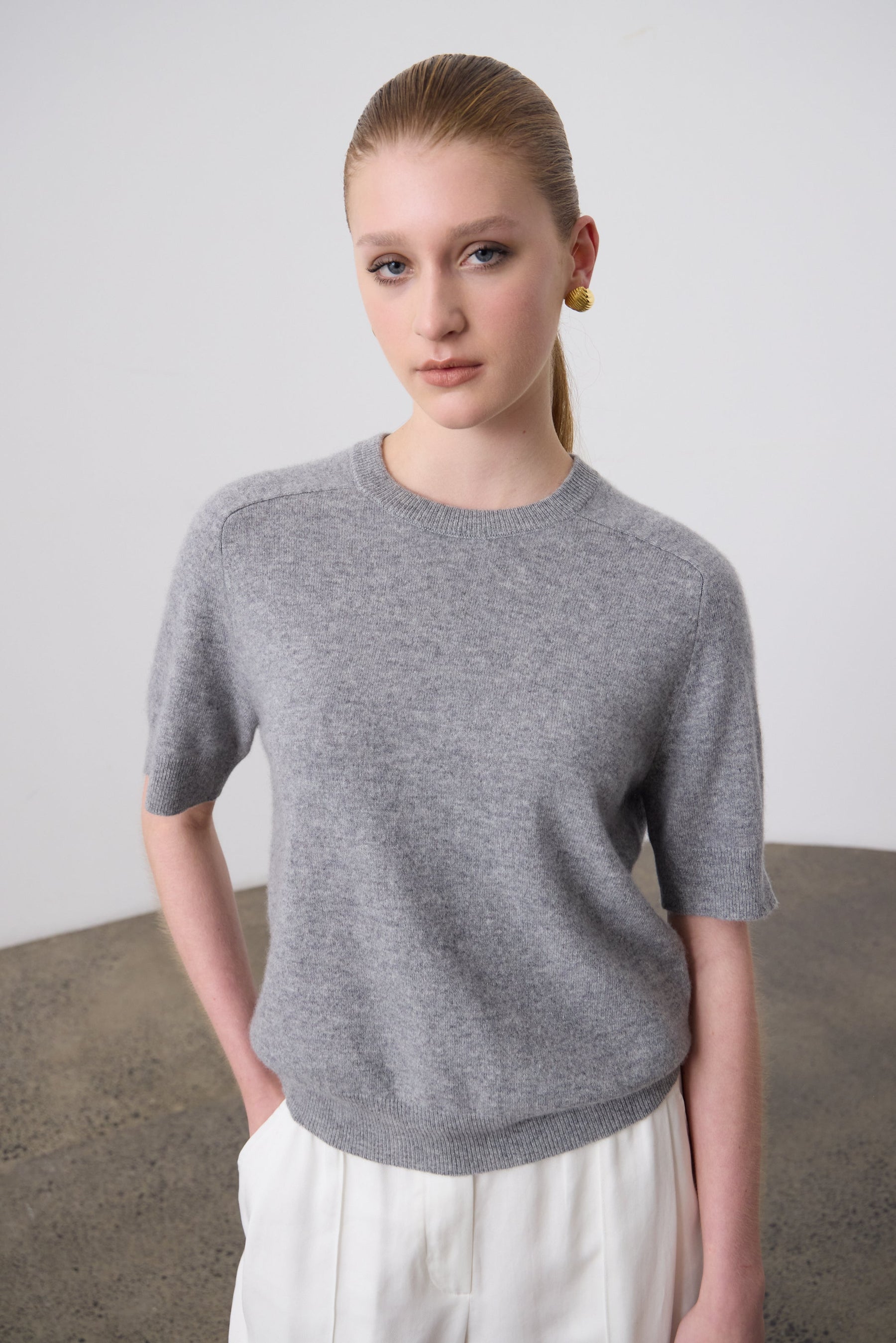 Laing | Jasper Cashmere T-Shirt Crew - Grey Marle