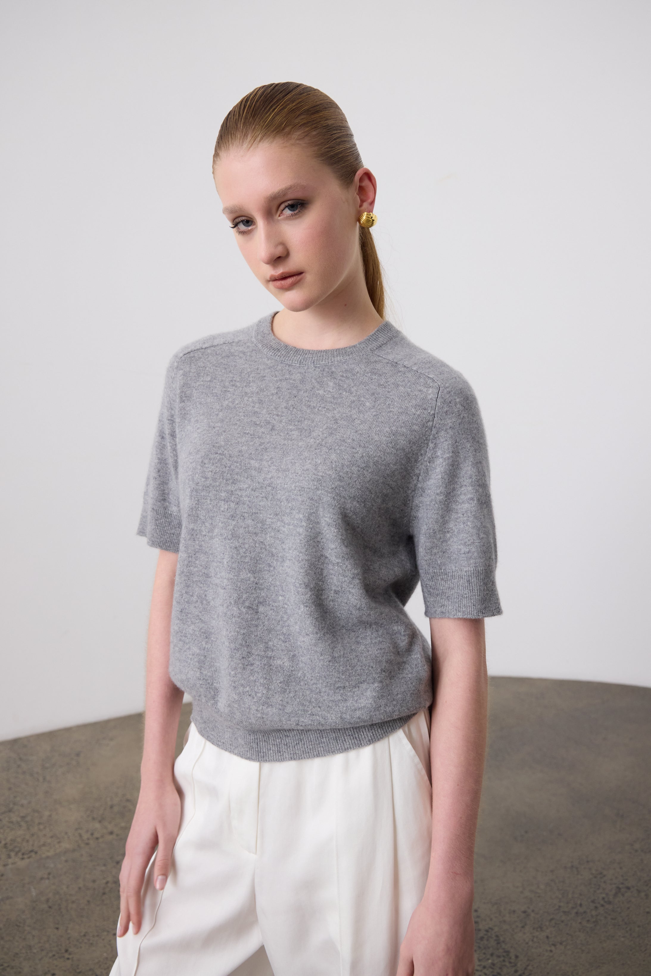 Laing | Jasper Cashmere T-Shirt Crew - Grey Marle