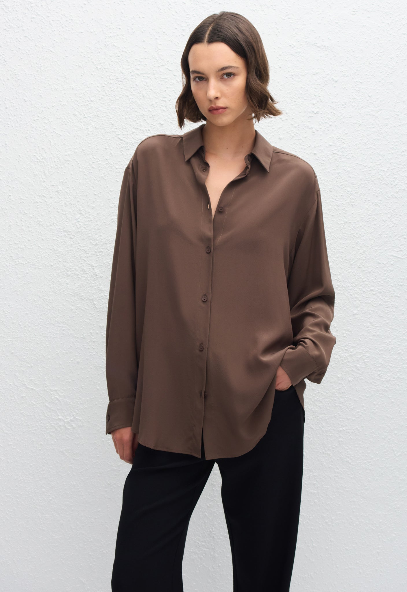 Matteau | Long Sleeve Silk Shirt - Truffle