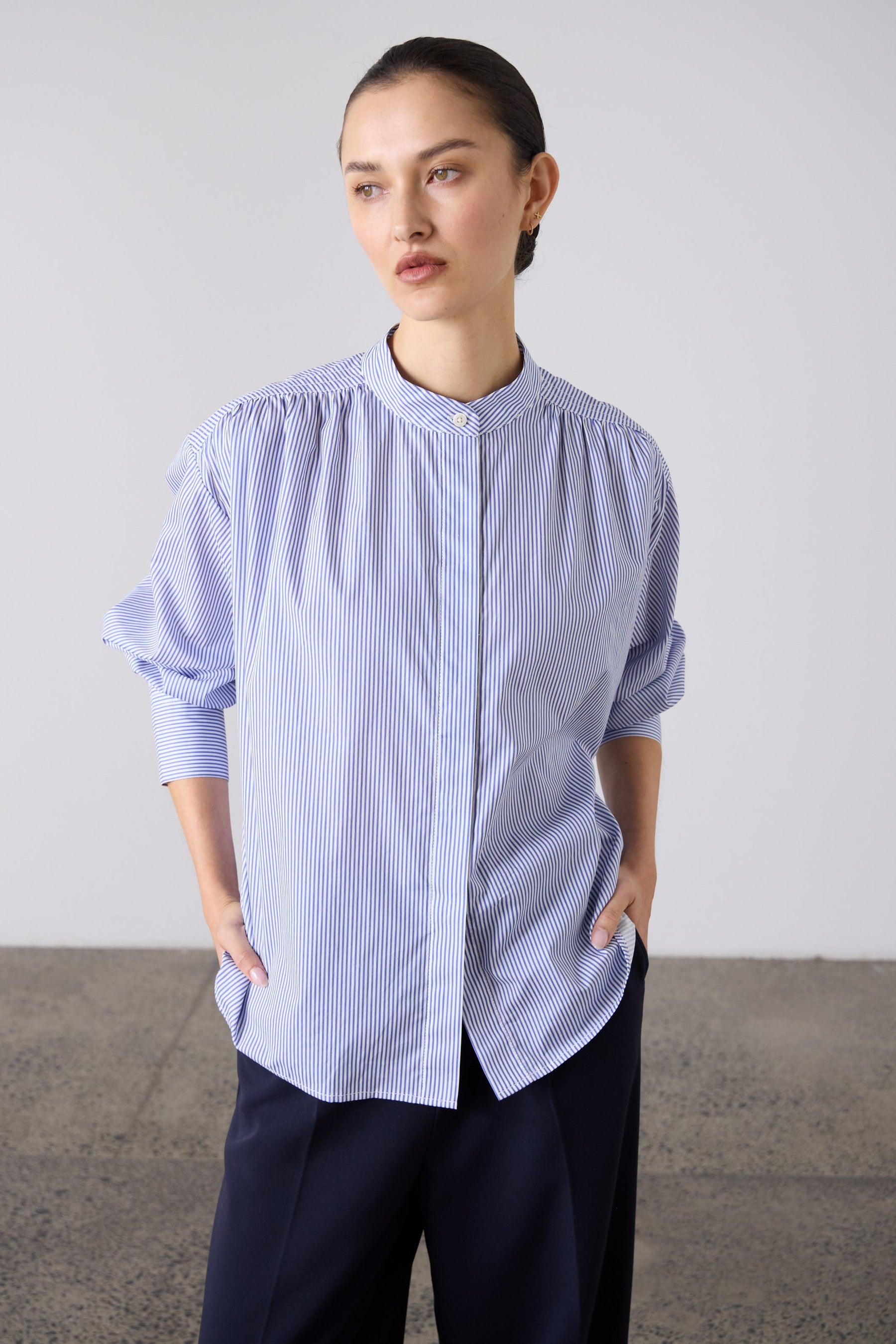 Laing | Gabi Stripe Blouse - Blue/White Stripe