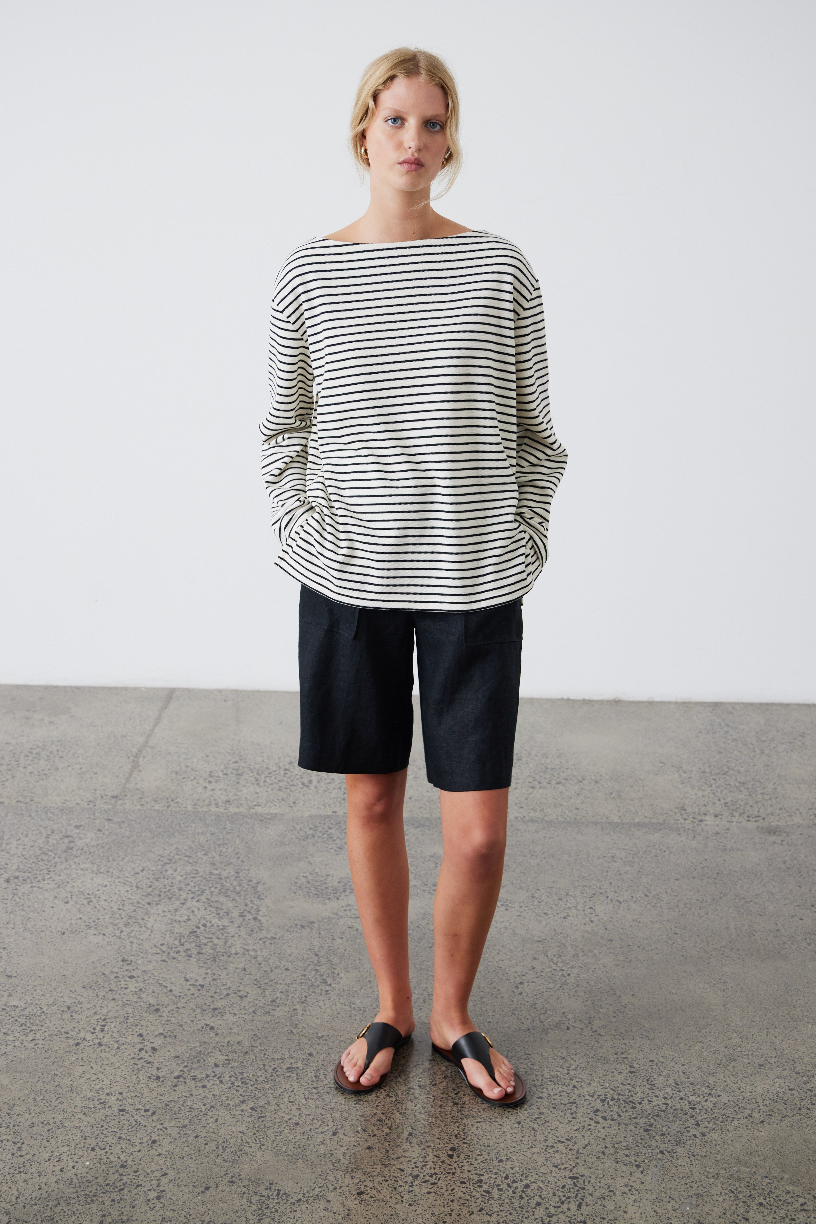 Laing | Pablo Boat Neck Sweatshirt - Ecru/Black Stripe