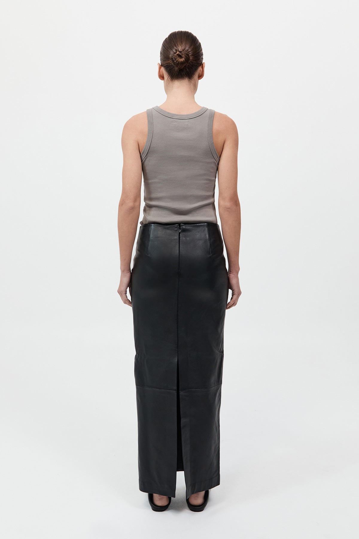 St Agni | Leather Column Skirt - Black