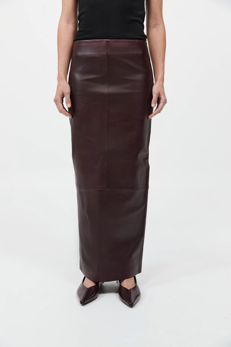 St Agni | Leather Column Skirt - Bordeau