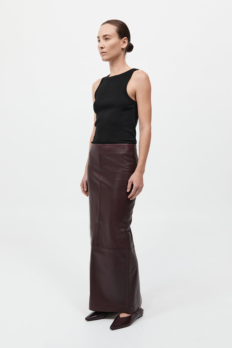 St Agni | Leather Column Skirt - Bordeau