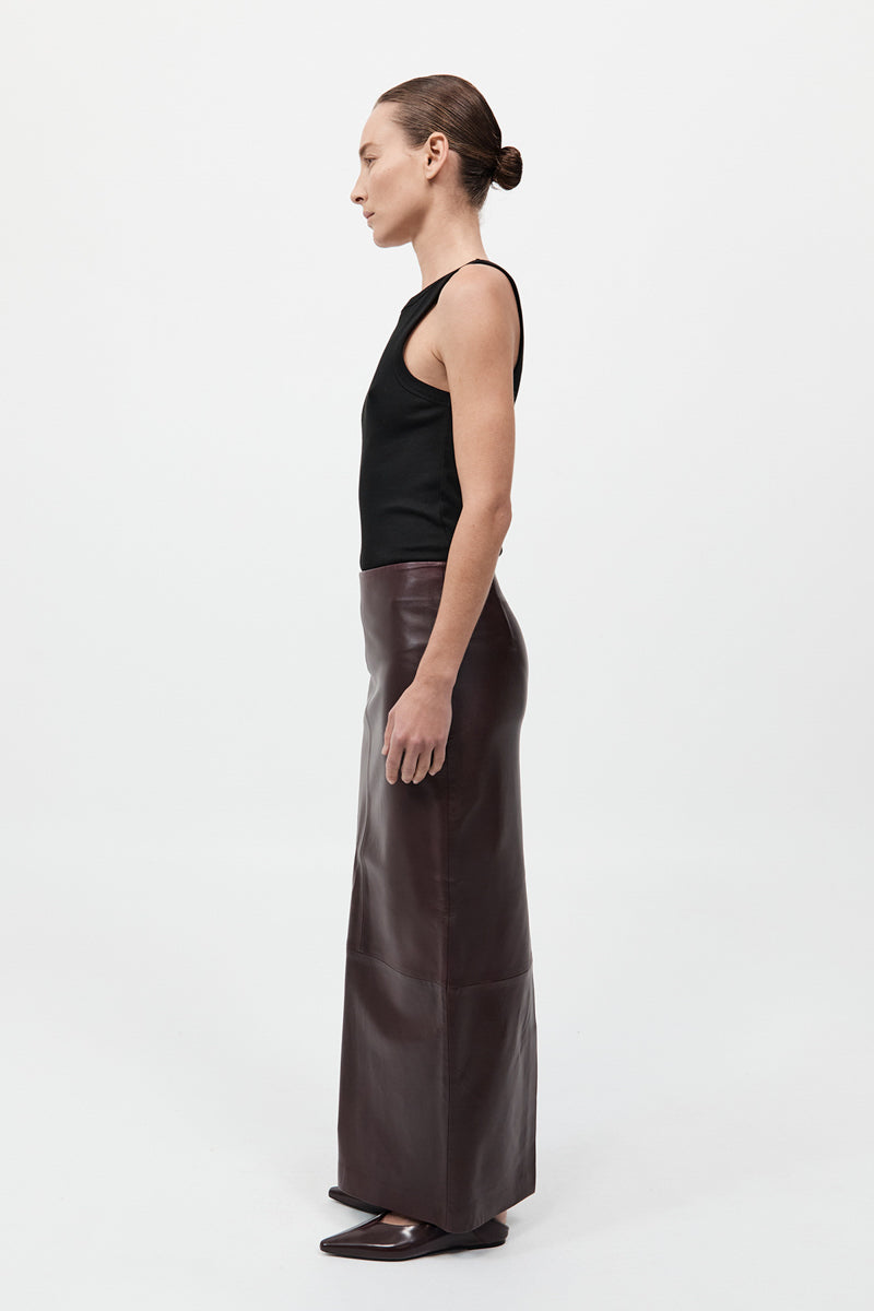 St Agni | Leather Column Skirt - Bordeau