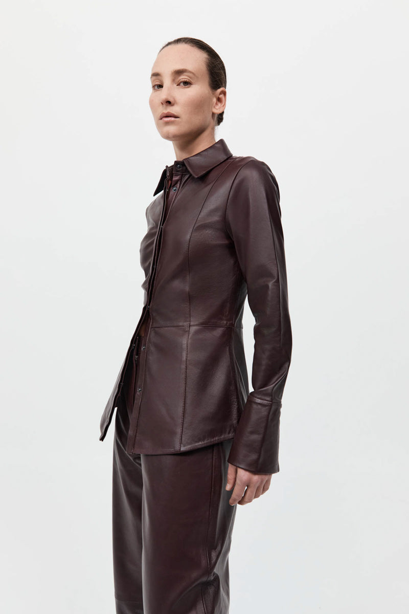 St Agni | Leather Panelled Shirt - Bordeau