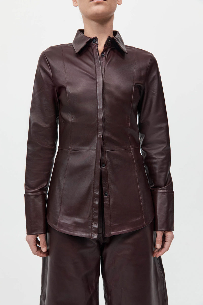 St Agni | Leather Panelled Shirt - Bordeau