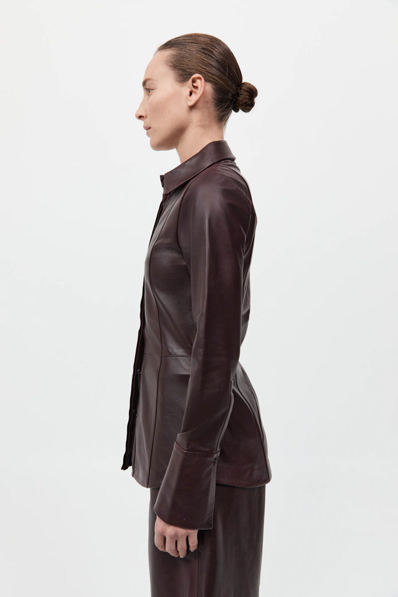 St Agni | Leather Panelled Shirt - Bordeau