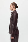 St Agni | Leather Panelled Shirt - Bordeau