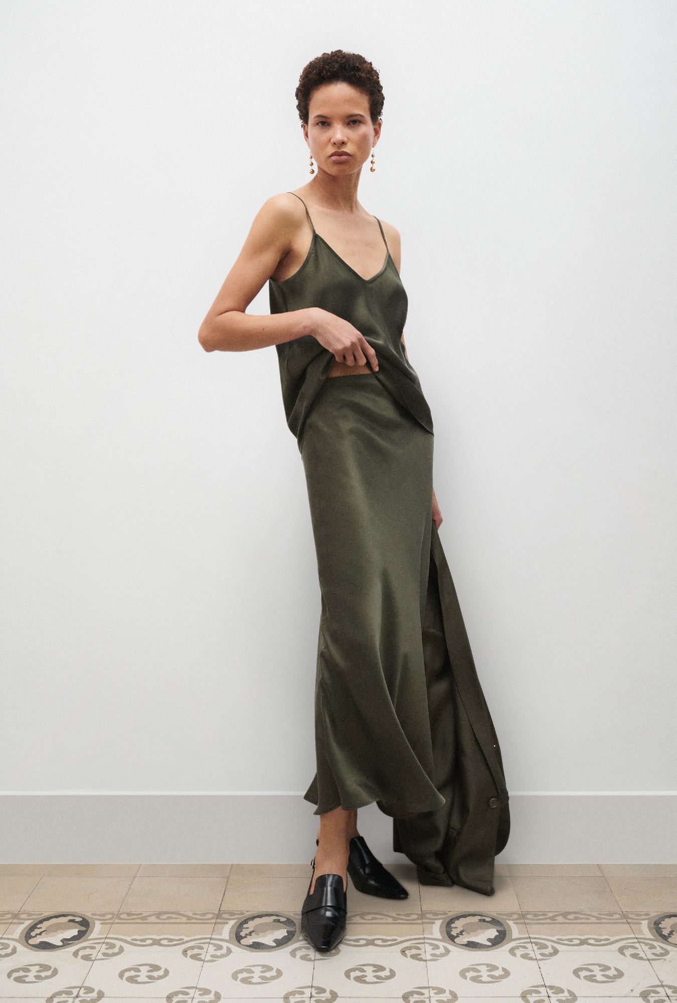 Silk Laundry | Long Bias Cut Skirt - Pine