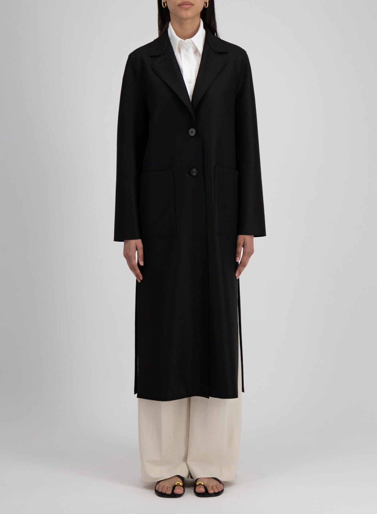 Harris Wharf London | Long Boxy Coat Light Pressed Wool - Black