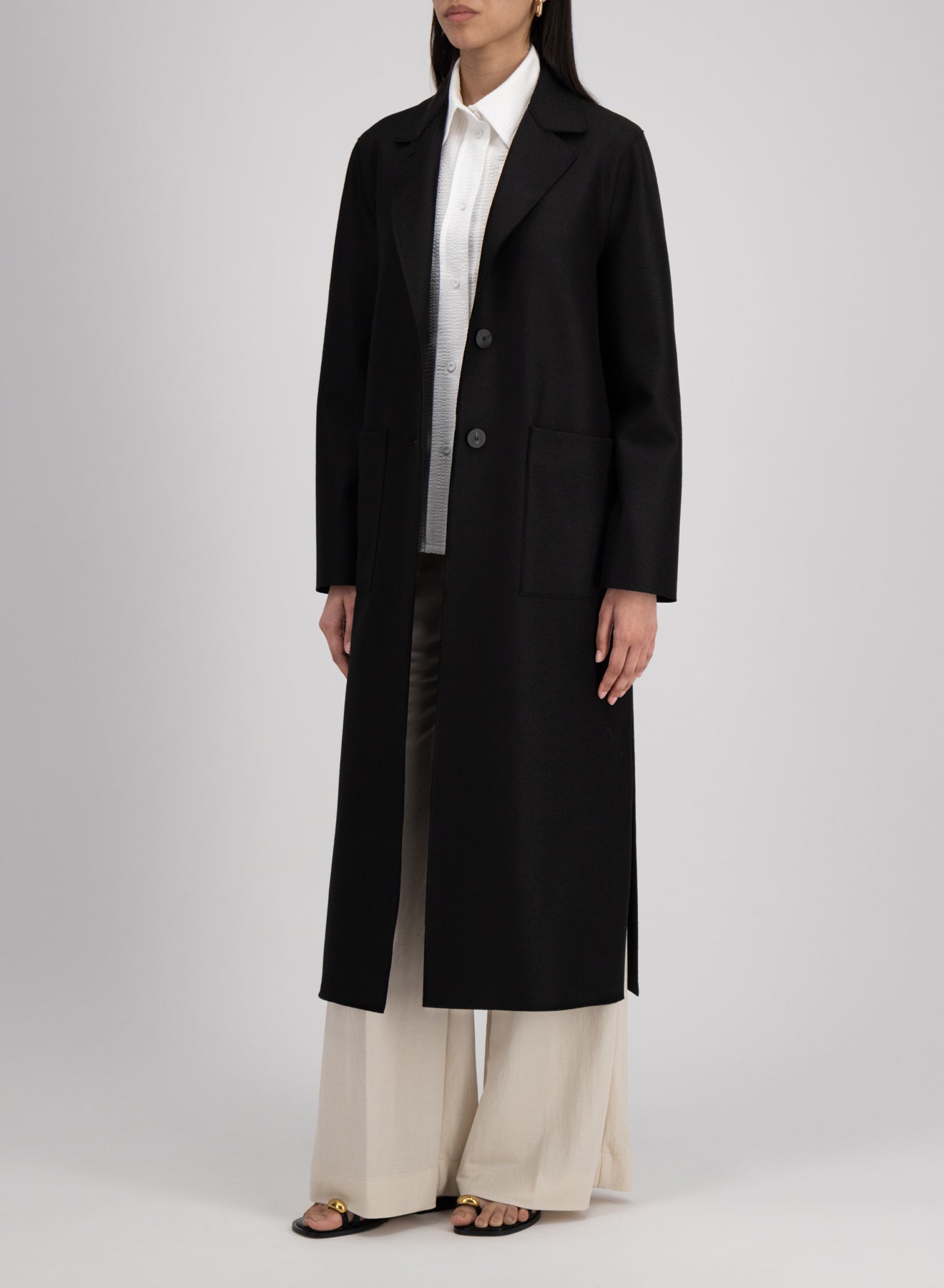 Harris Wharf London | Long Boxy Coat Light Pressed Wool - Black