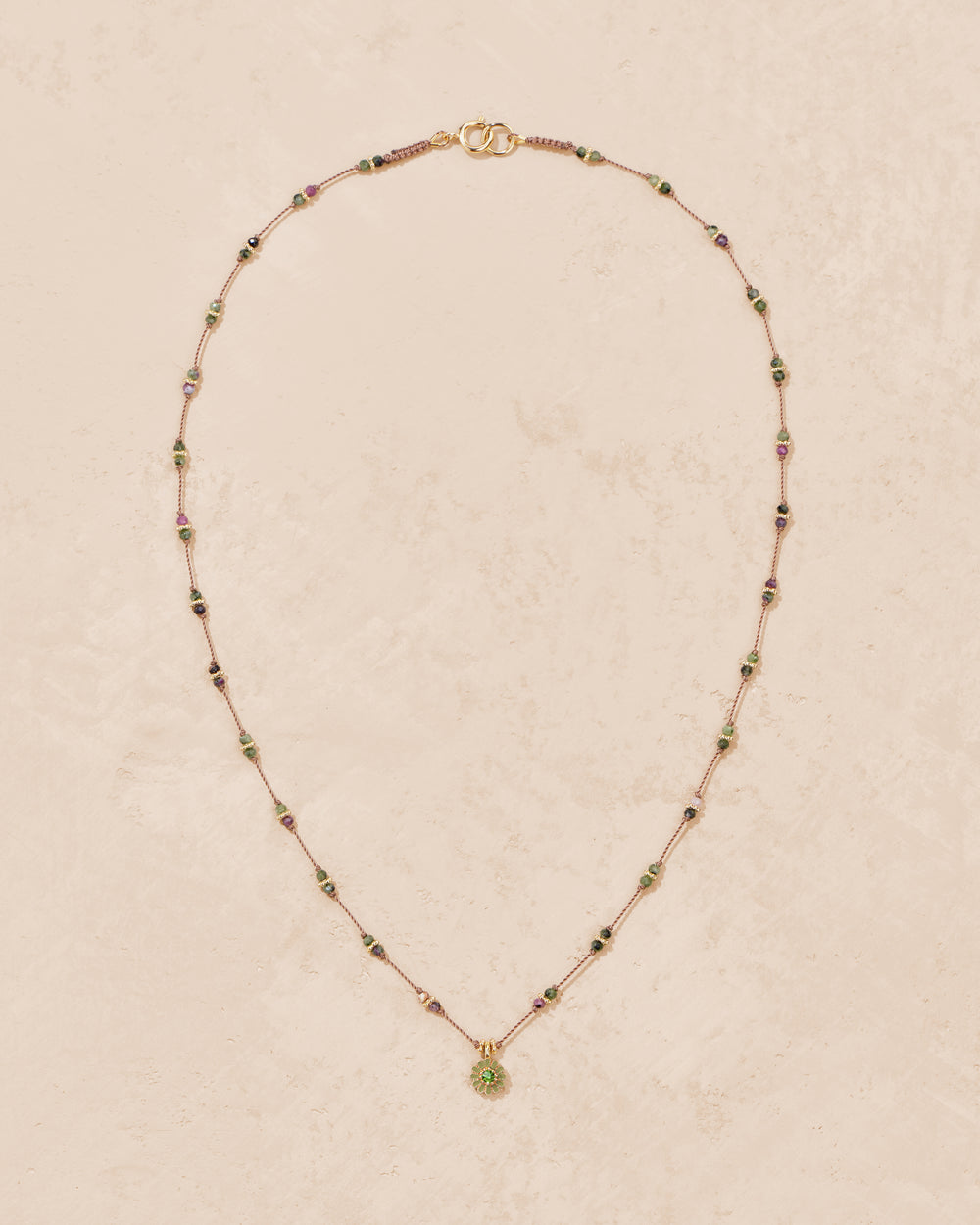 Tityaravy | Mala Sai Zoisites Necklace - Beige / Zoisite / Green Enamel / Diopside