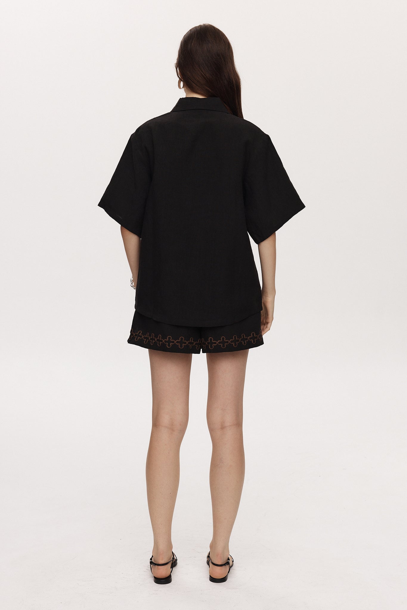 Marle | Tegan Shirt - Black Embroidery