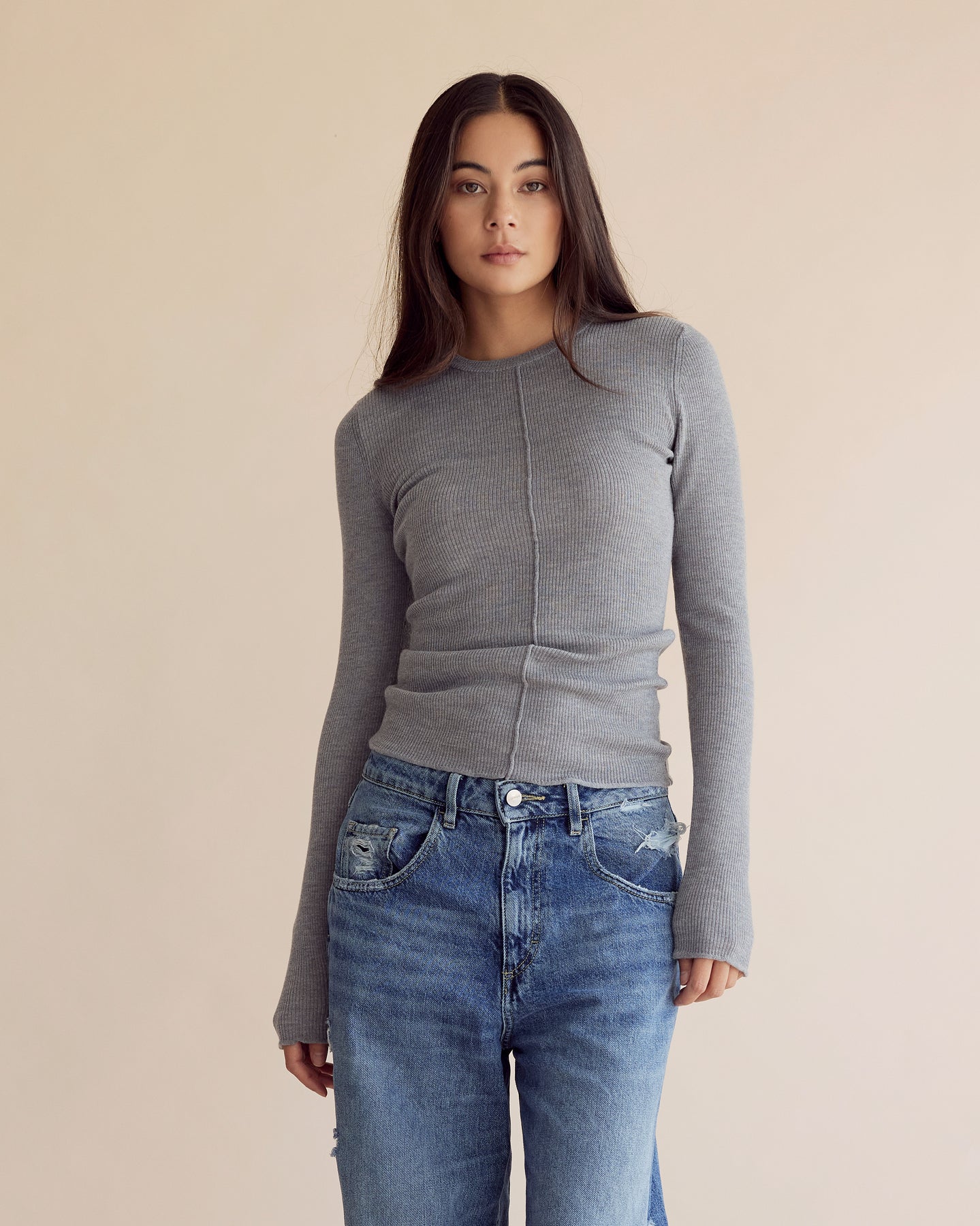 Dear Dylan | Merino Long Sleeve Knit - Grey Marle