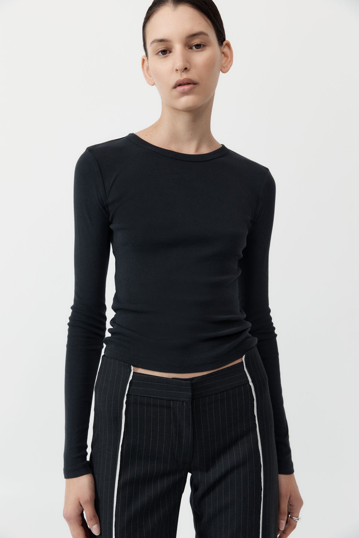 St Agni | Organic Cotton Long Sleeve Top Jet Black