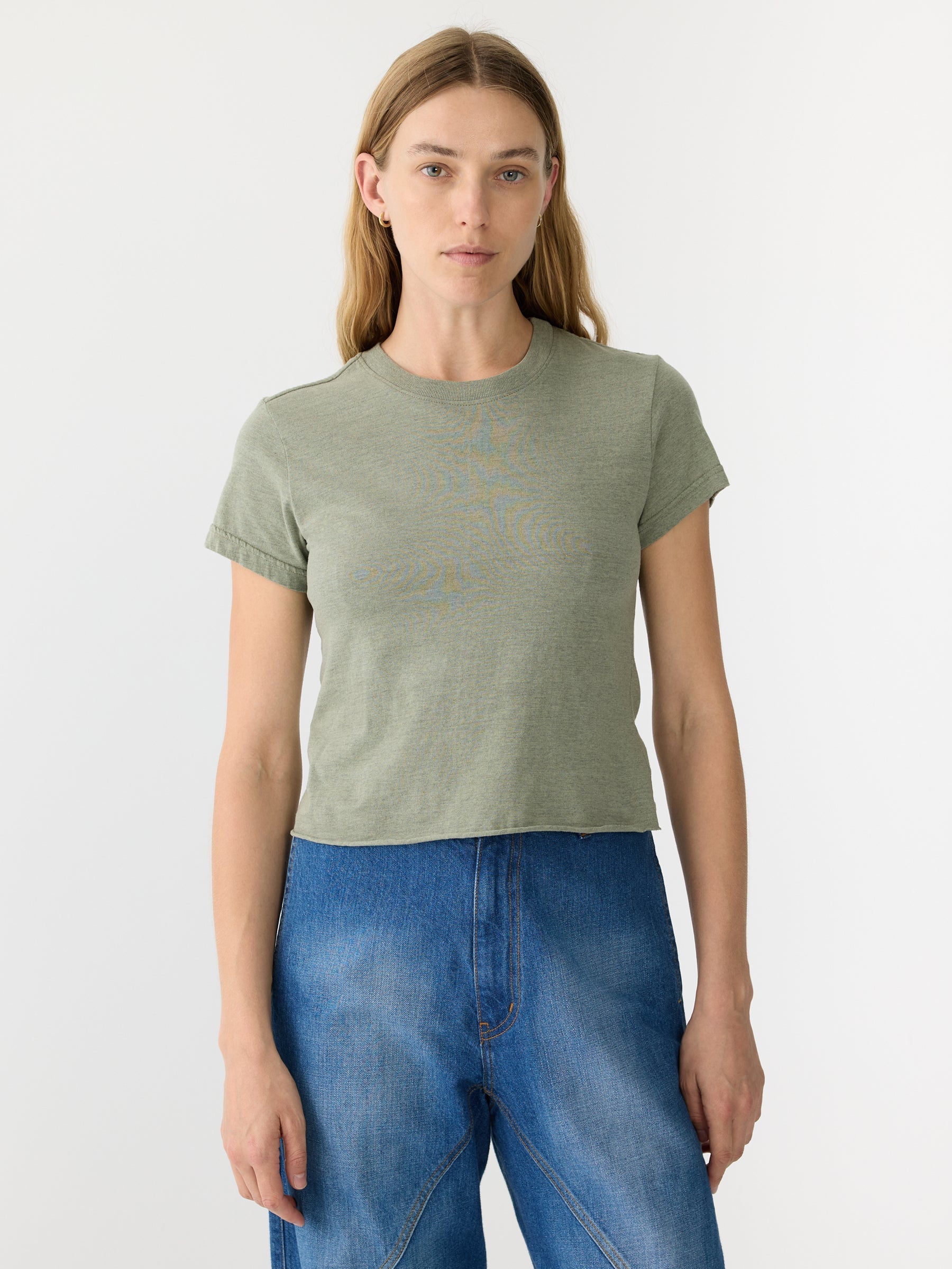 Bassike | Raw Edge Baby T.Shirt - Sage Marl