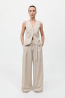 St Agni | Pinstripe Wool Drawstring Pants - Latte