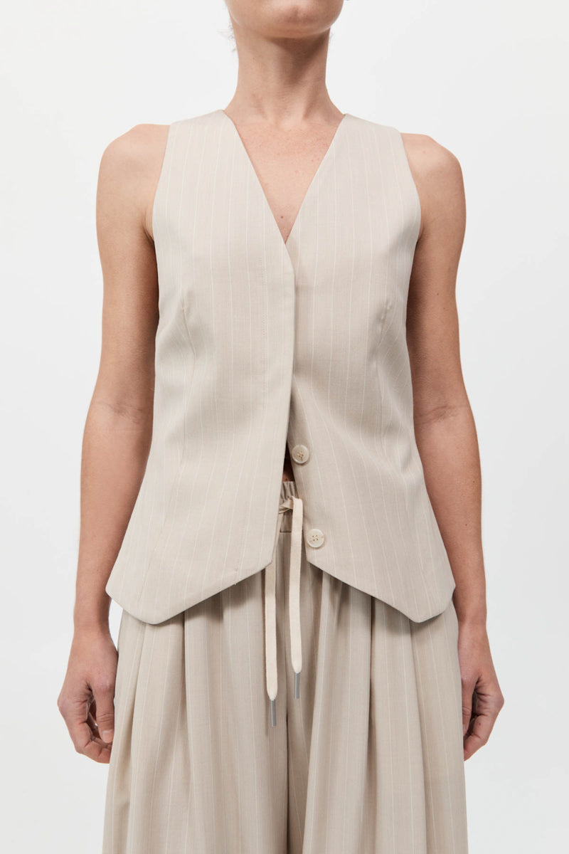 St Agni | Pinstripe Wool Vest - Latte