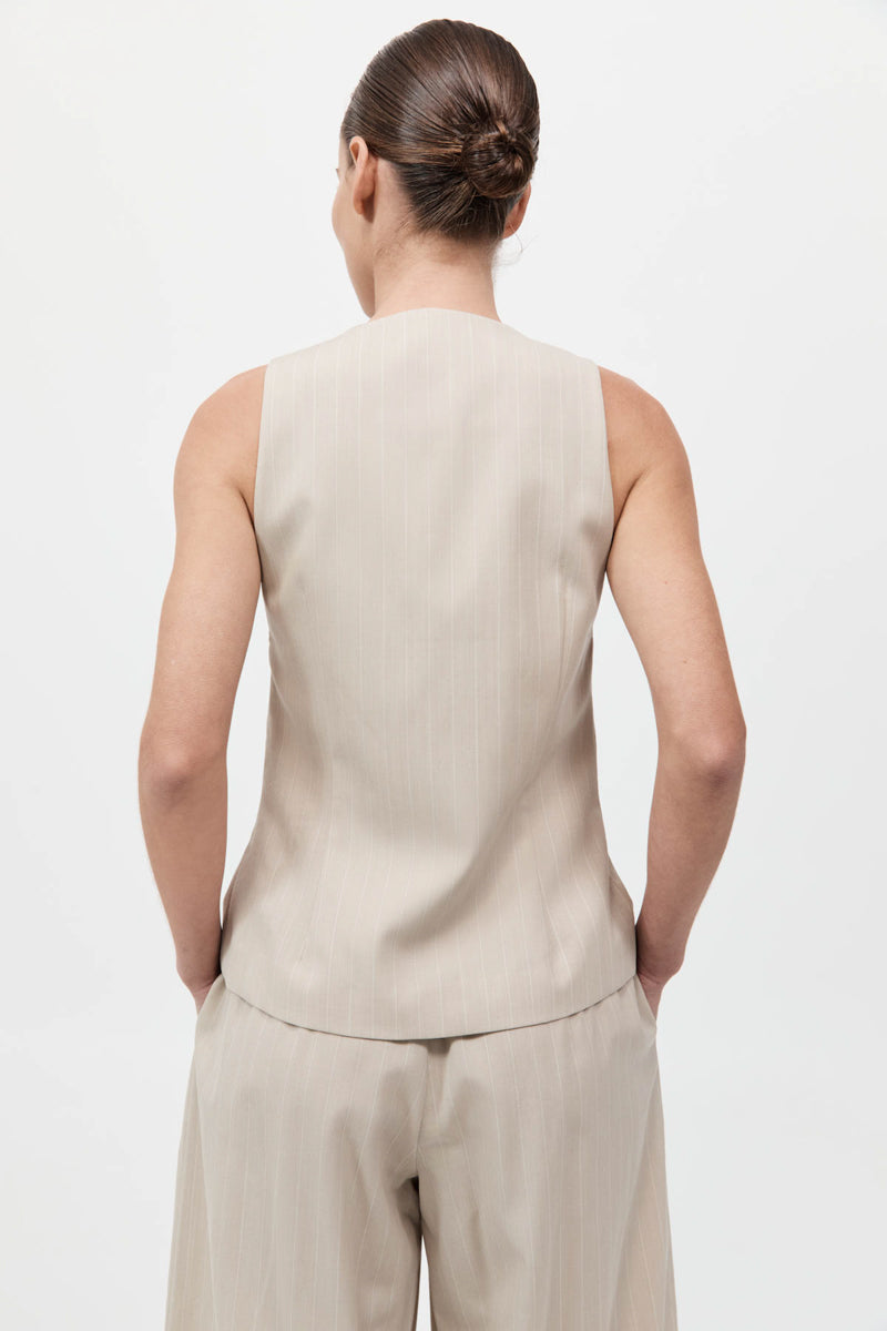 St Agni | Pinstripe Wool Vest - Latte