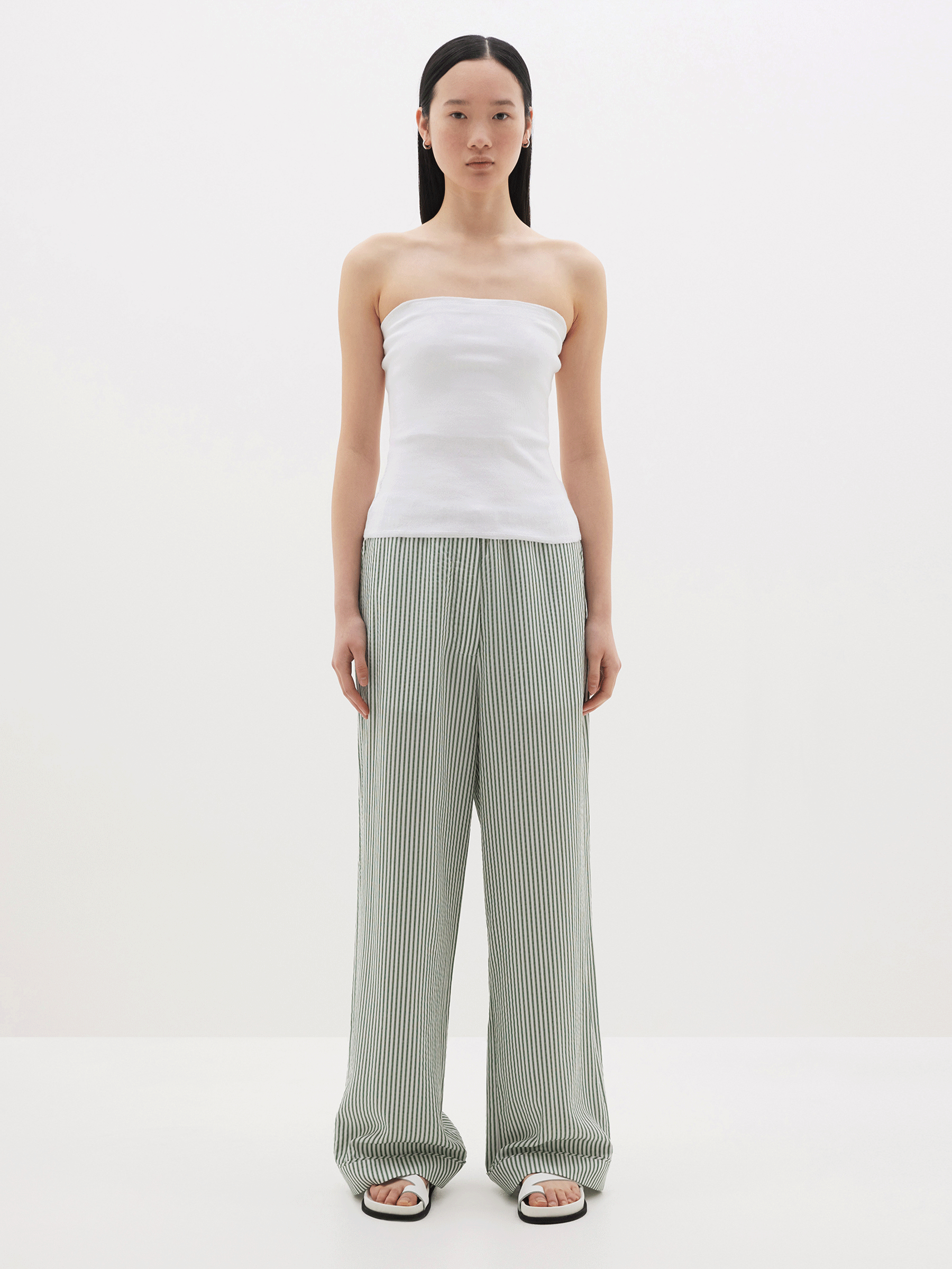 Bassike | Stripe Summer Pant - Green/White