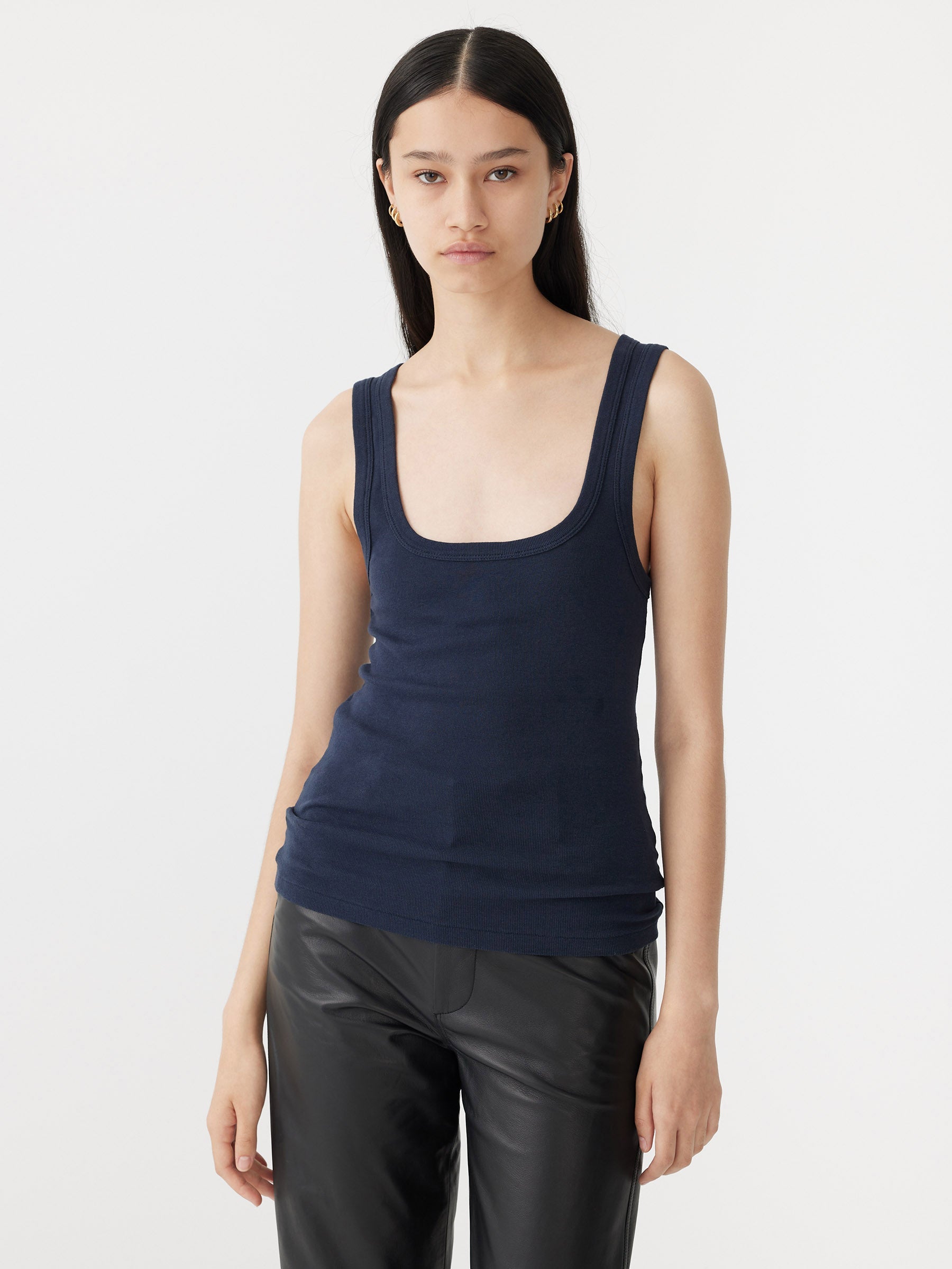 Bassike | Slim Superfine Rib Tank II - Blue Ink