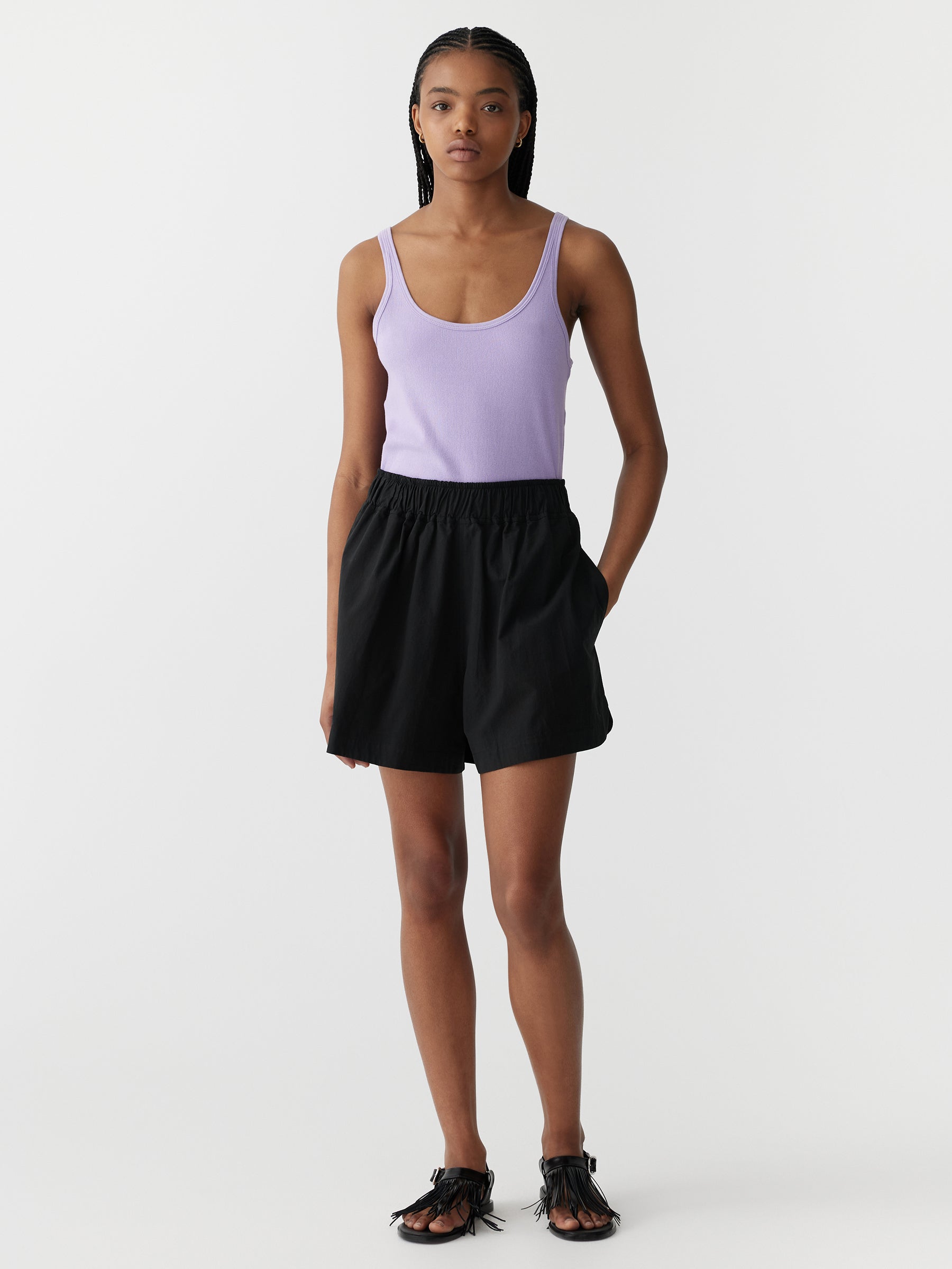 Bassike | Crushed Cotton Tennis Short - Black