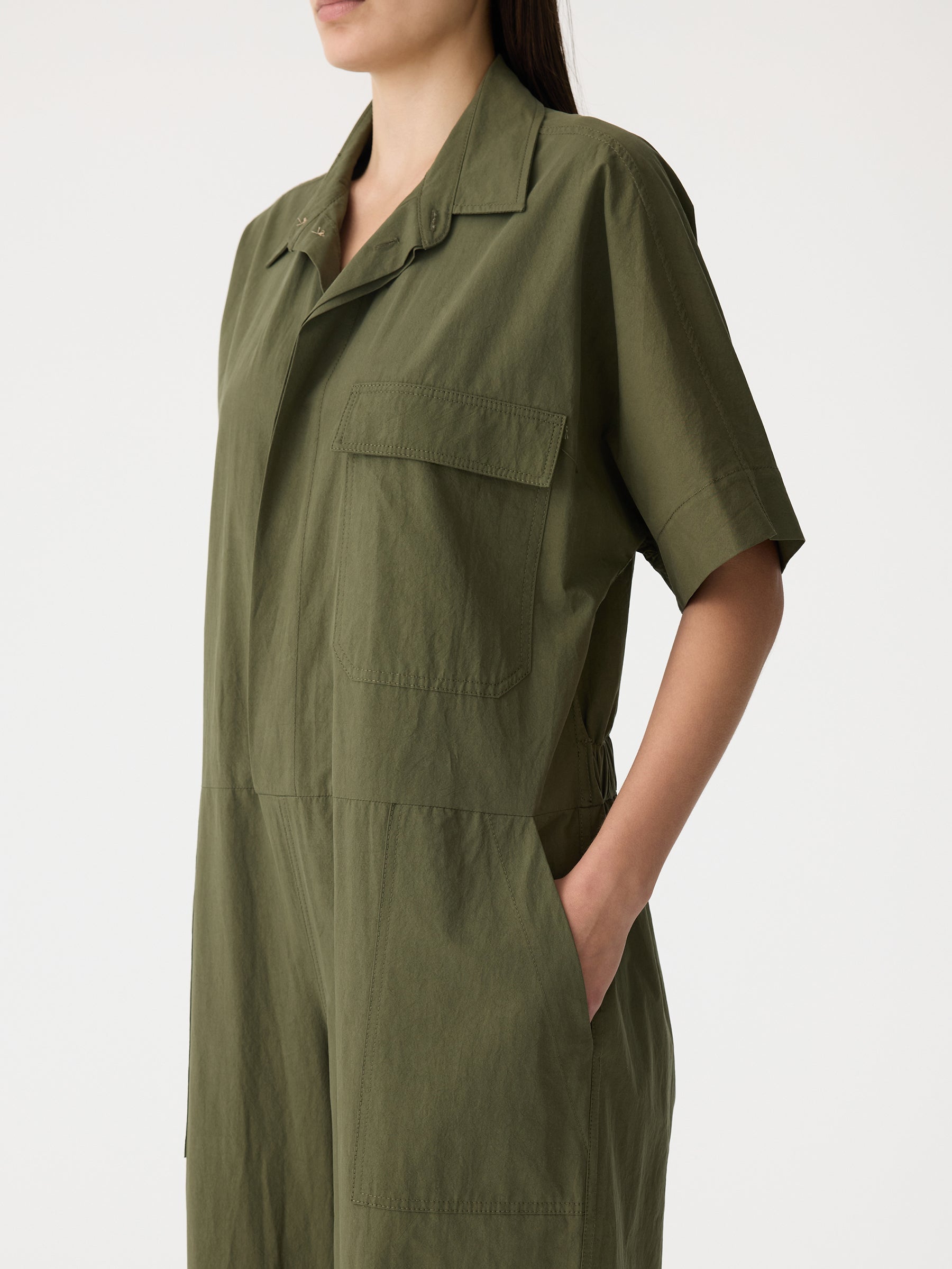 Bassike | Crushed Cotton Jumpsuit - Khaki