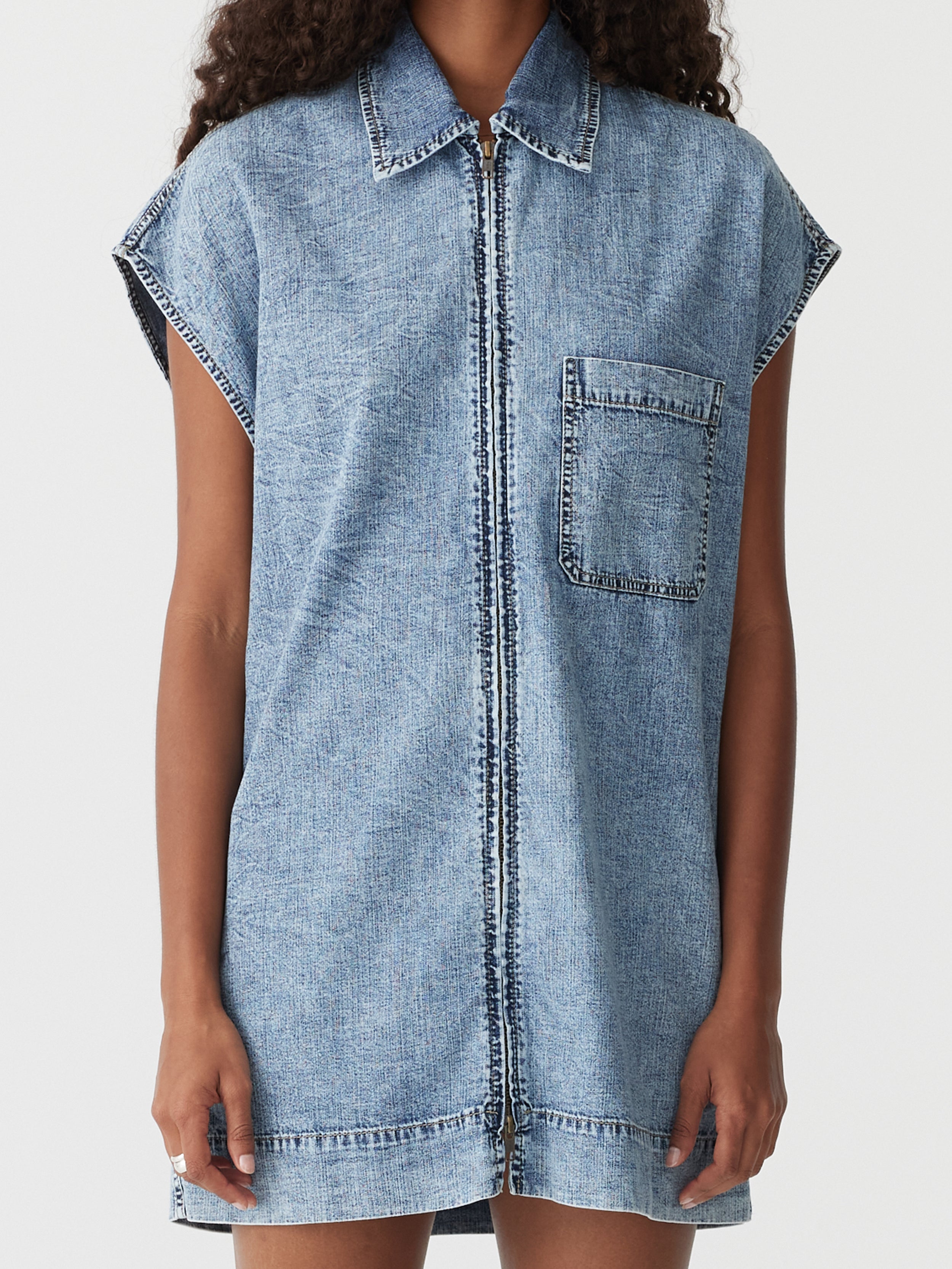 Bassike | Organic Denim Zip Front Dress - Classic Stone Wash