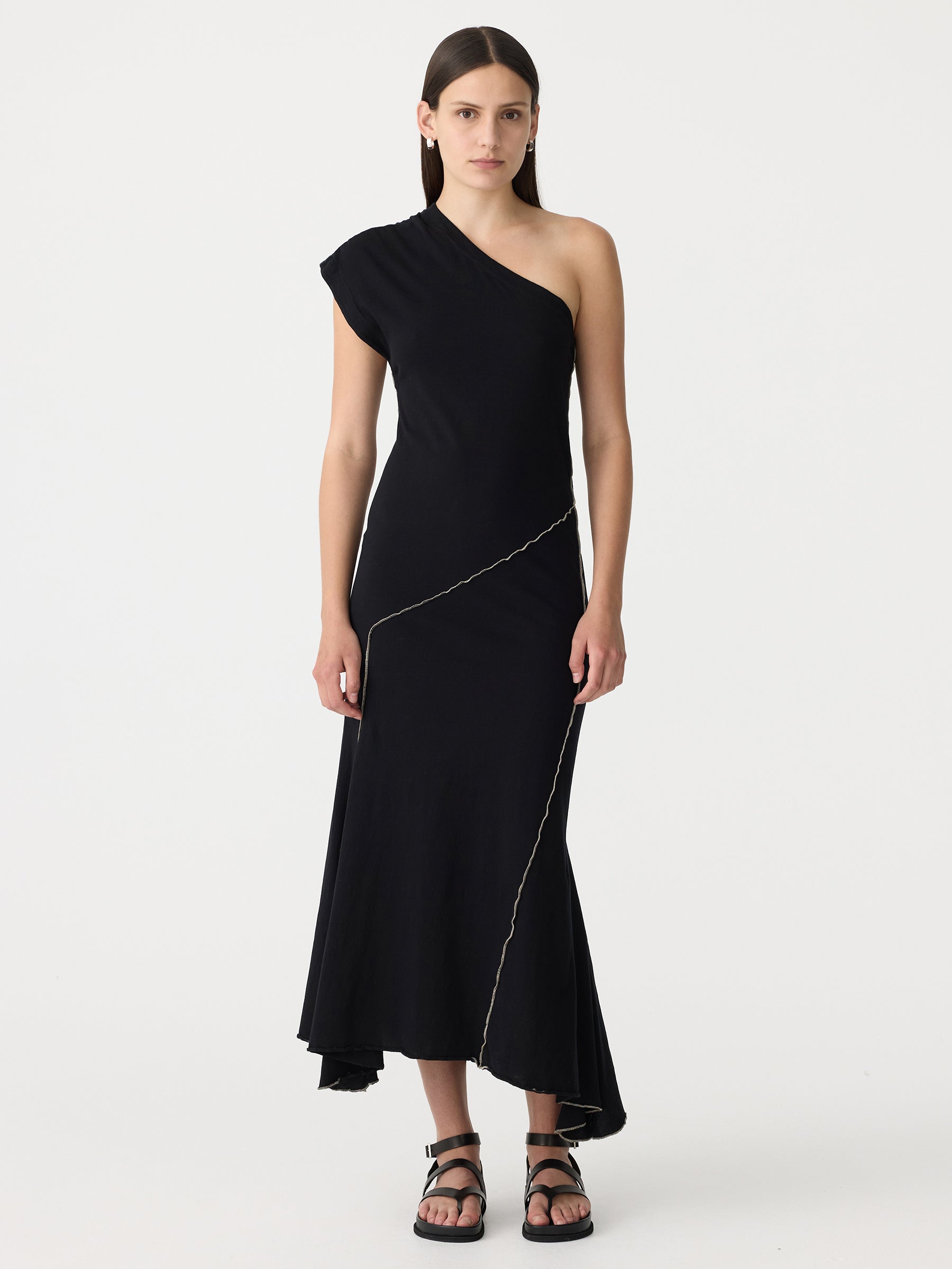 Bassike | Asymmetric One Shoulder Dress - Black/Dune