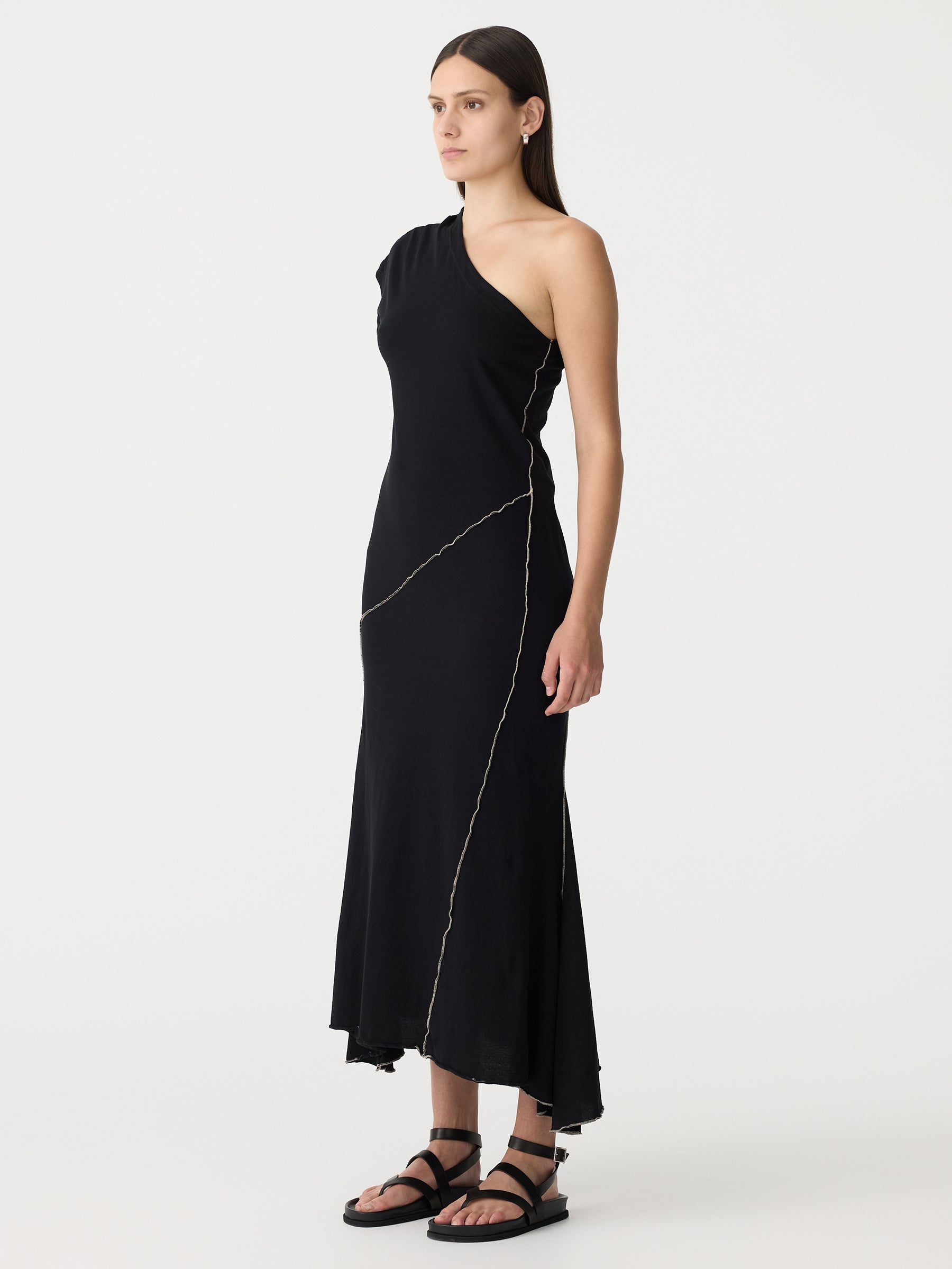 Bassike | Asymmetric One Shoulder Dress - Black/Dune