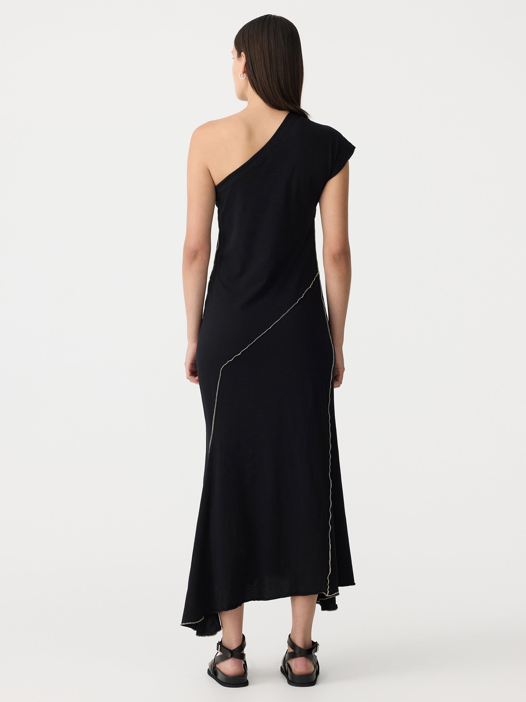 Bassike | Asymmetric One Shoulder Dress - Black/Dune