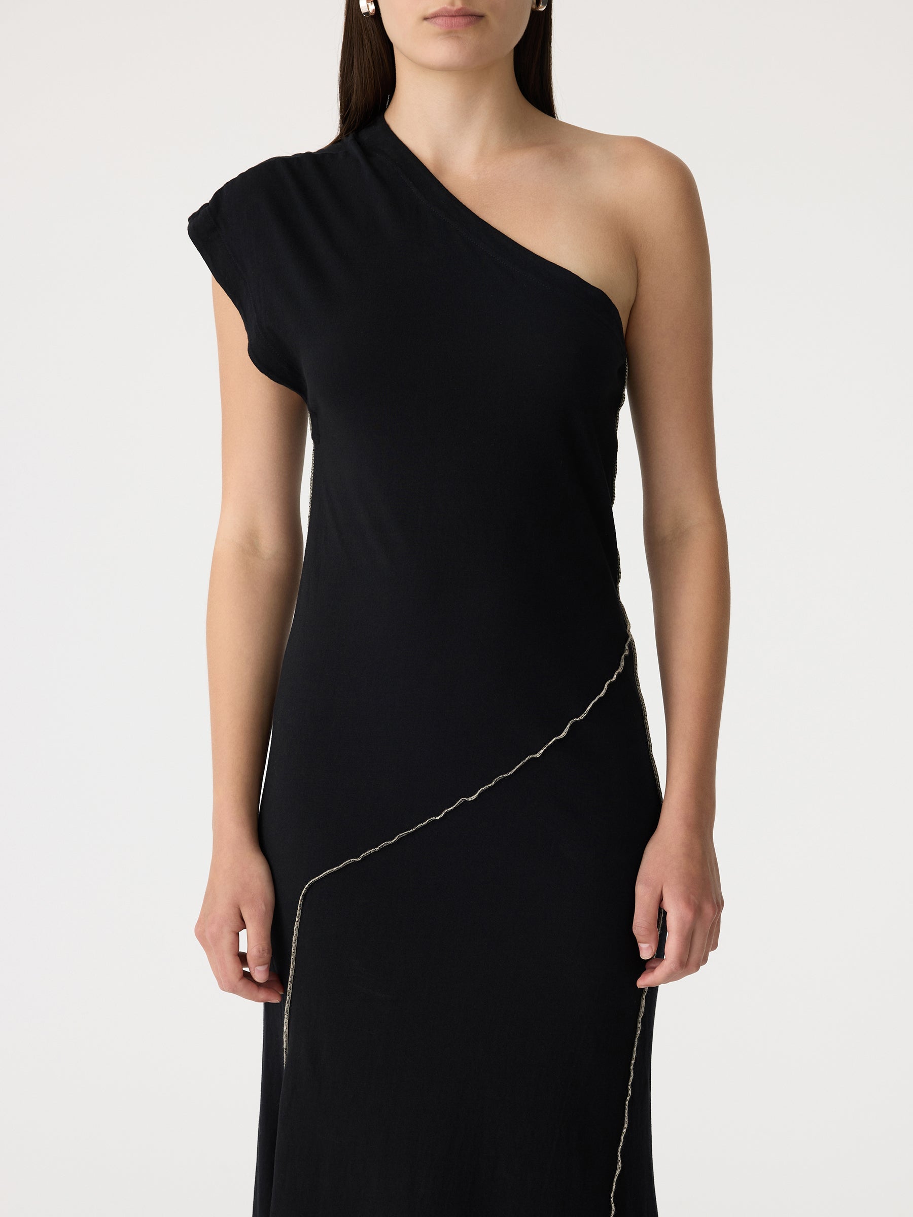 Bassike | Asymmetric One Shoulder Dress - Black/Dune