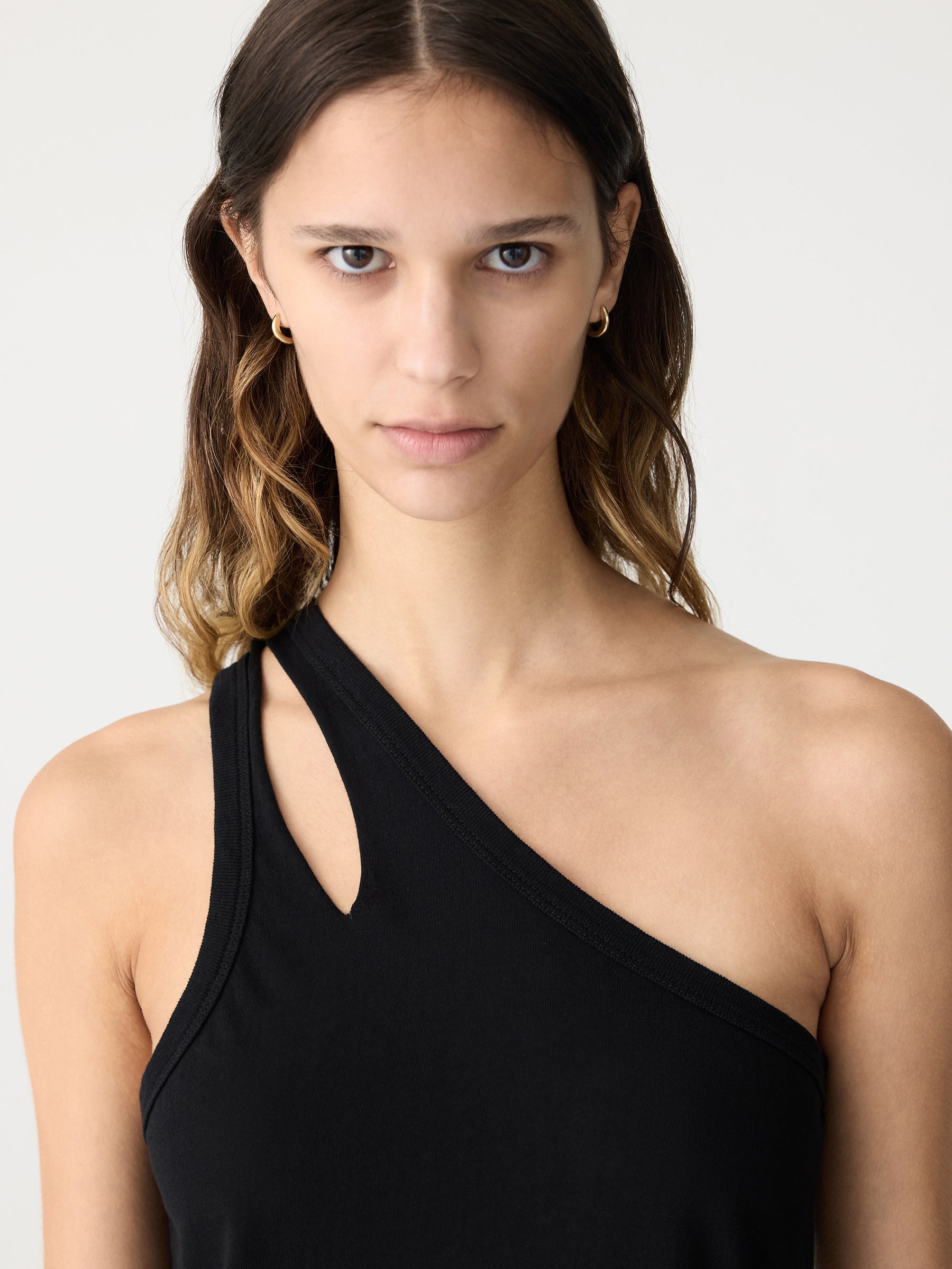 Bassike | Spliced One Shoulder Tank - Black