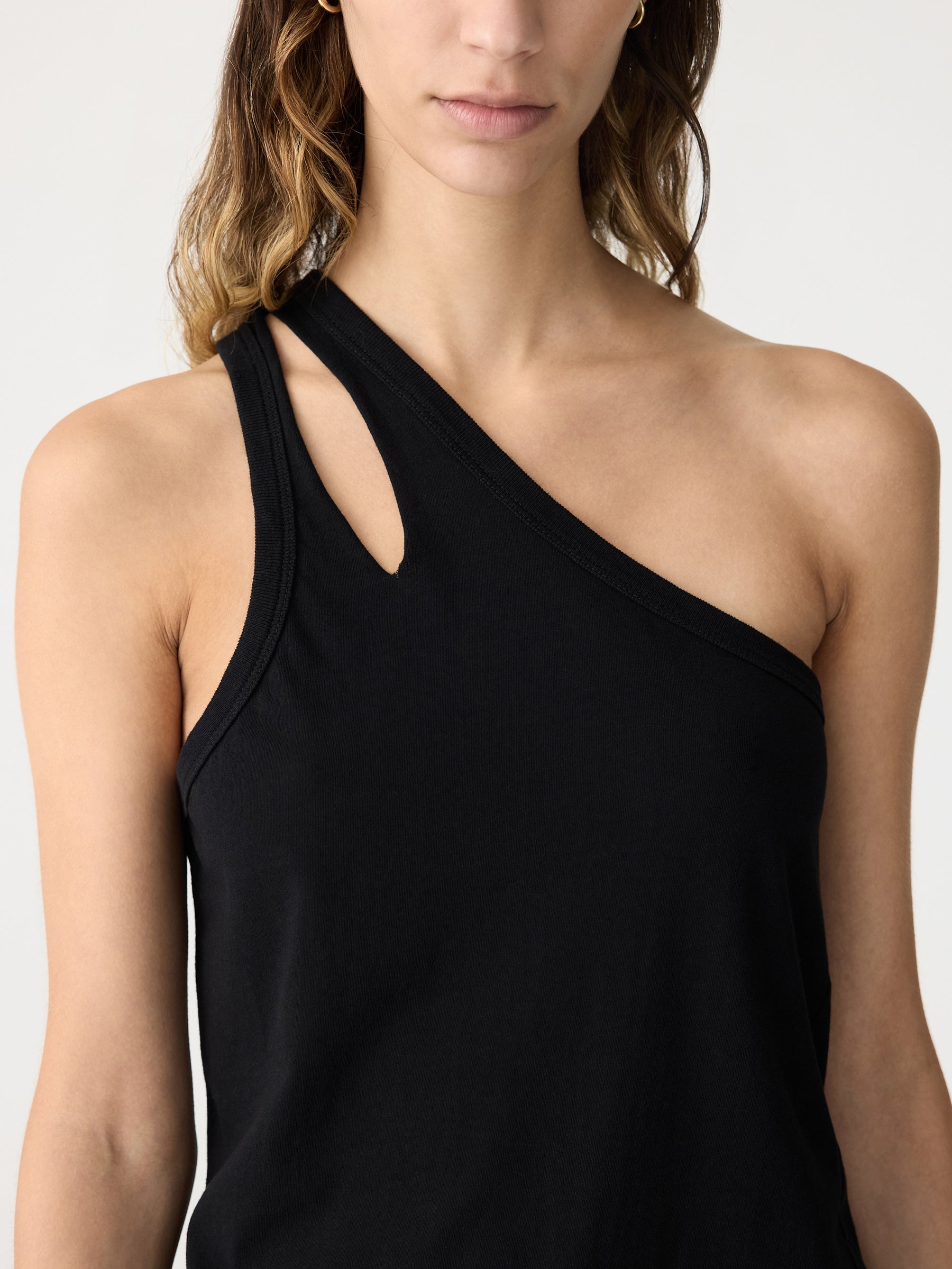 Bassike | Spliced One Shoulder Tank - Black