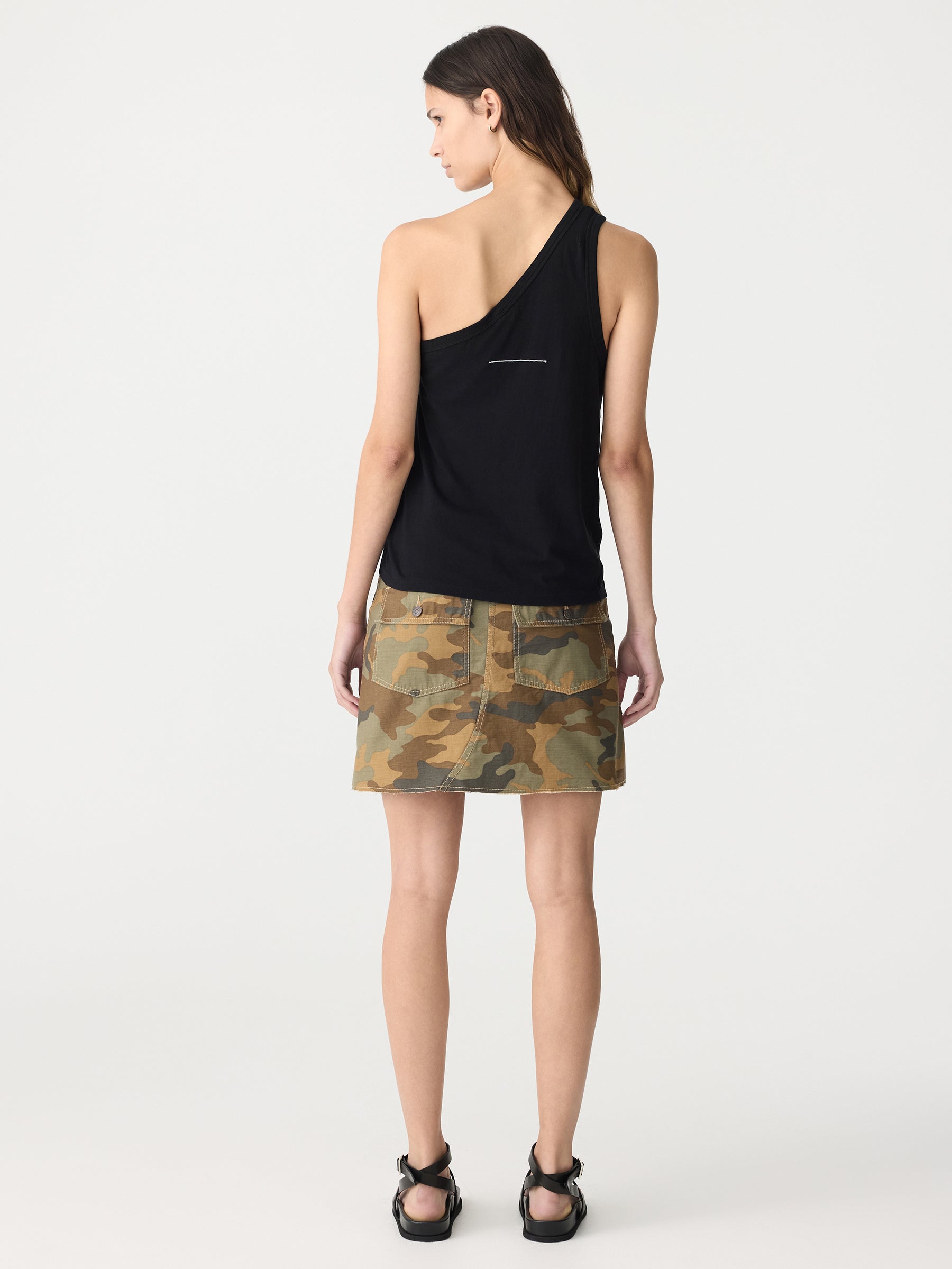 Bassike | Spliced One Shoulder Tank - Black