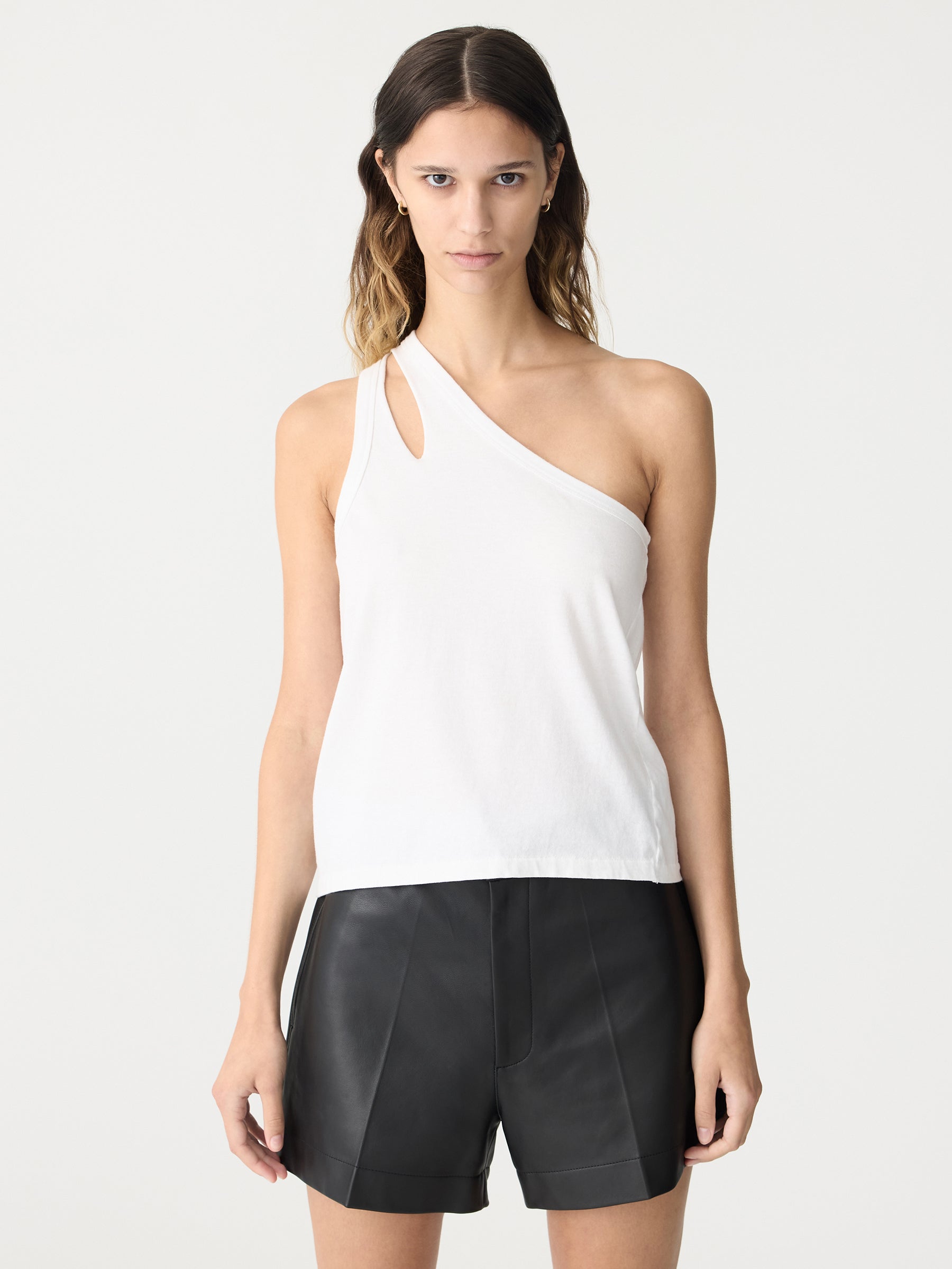 Bassike | Spliced One Shoulder Tank - White