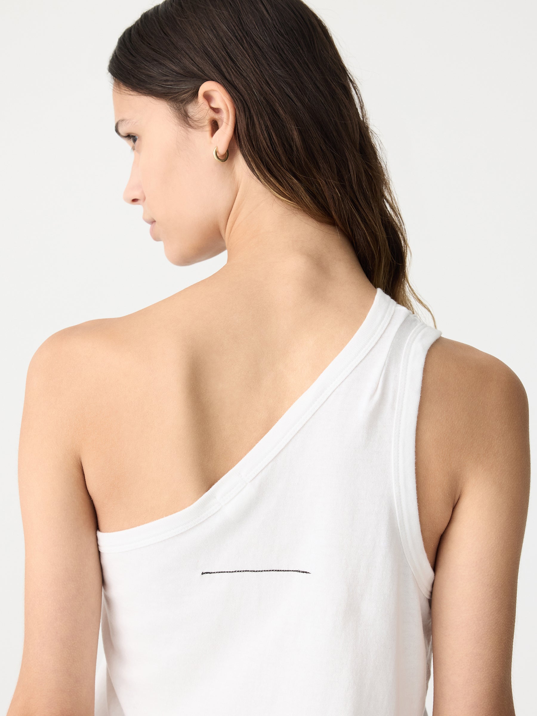 Bassike | Spliced One Shoulder Tank - White