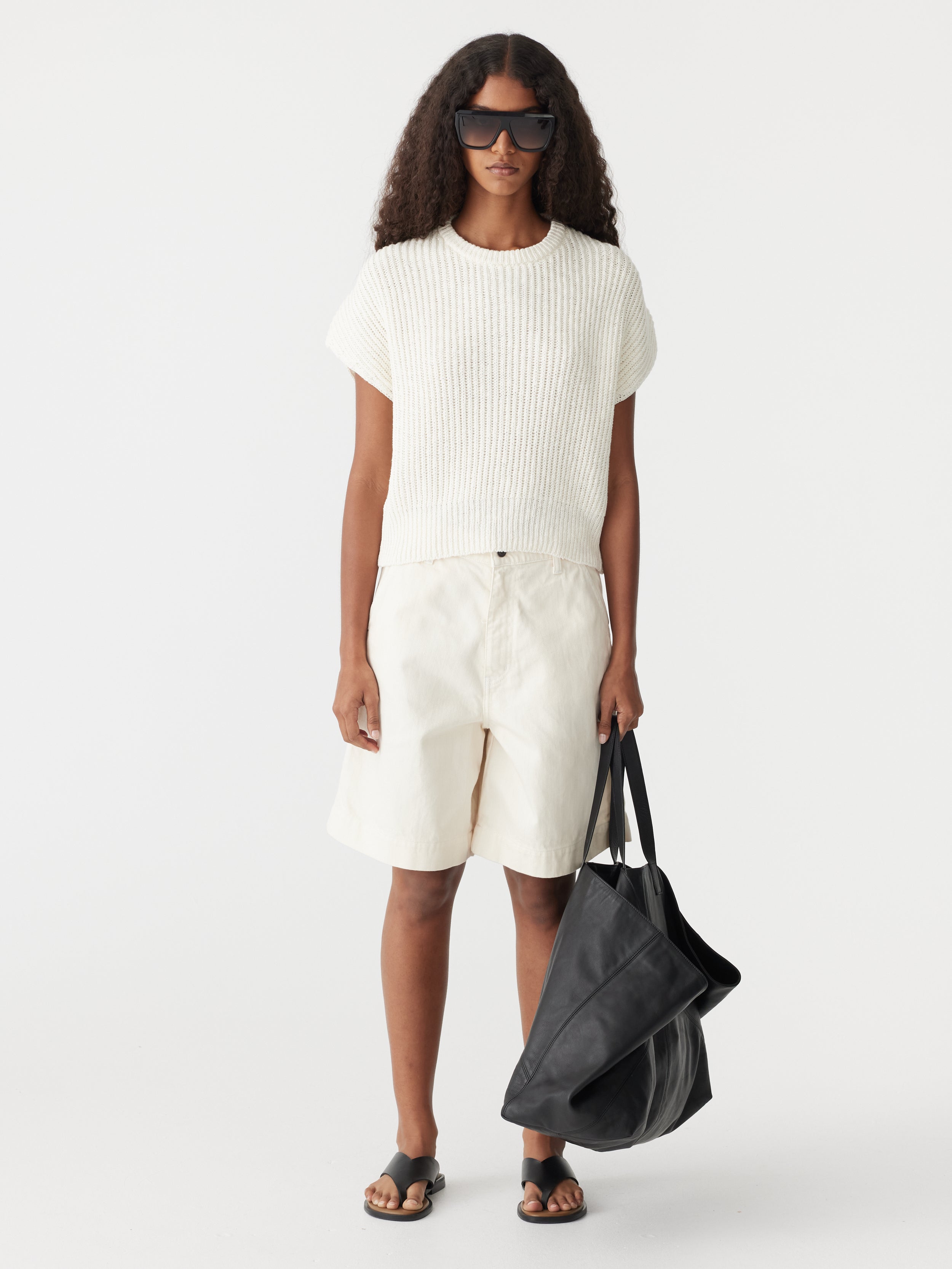 Bassike | Floating Neck Cap Sleeve Knit - Natural