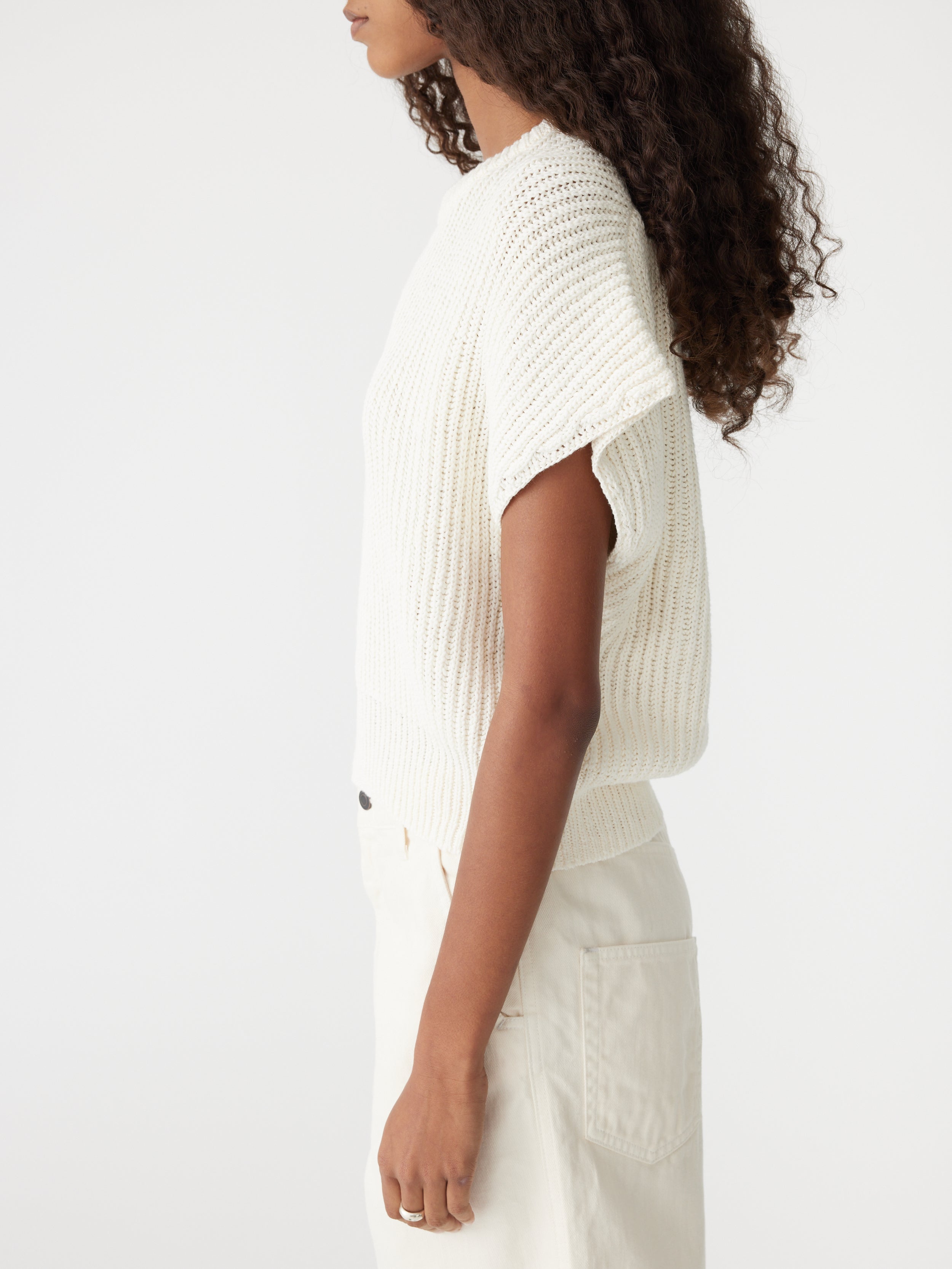 Bassike | Floating Neck Cap Sleeve Knit - Natural