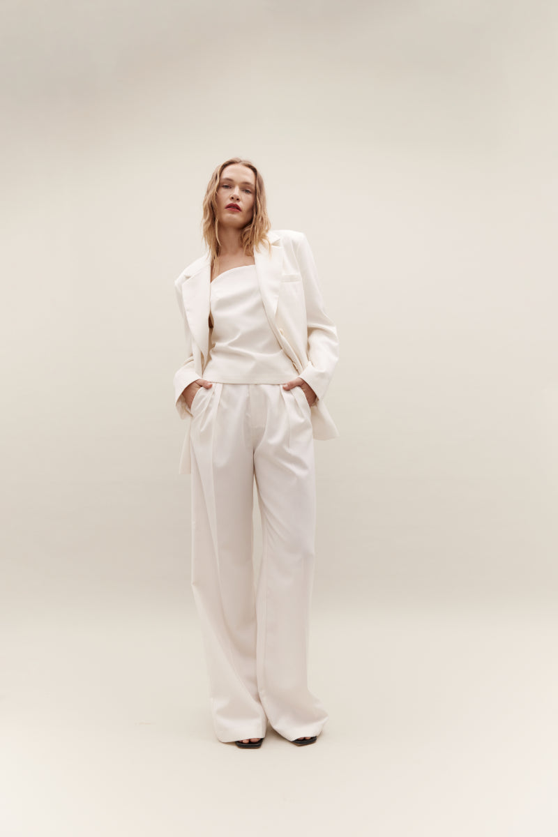 Rebe | Double Pleated Trouser - Ivory