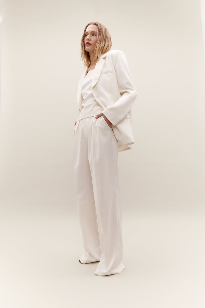 Rebe | Double Pleated Trouser - Ivory