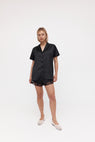 Rebe | Short Sleeve Silky Shirt - Black