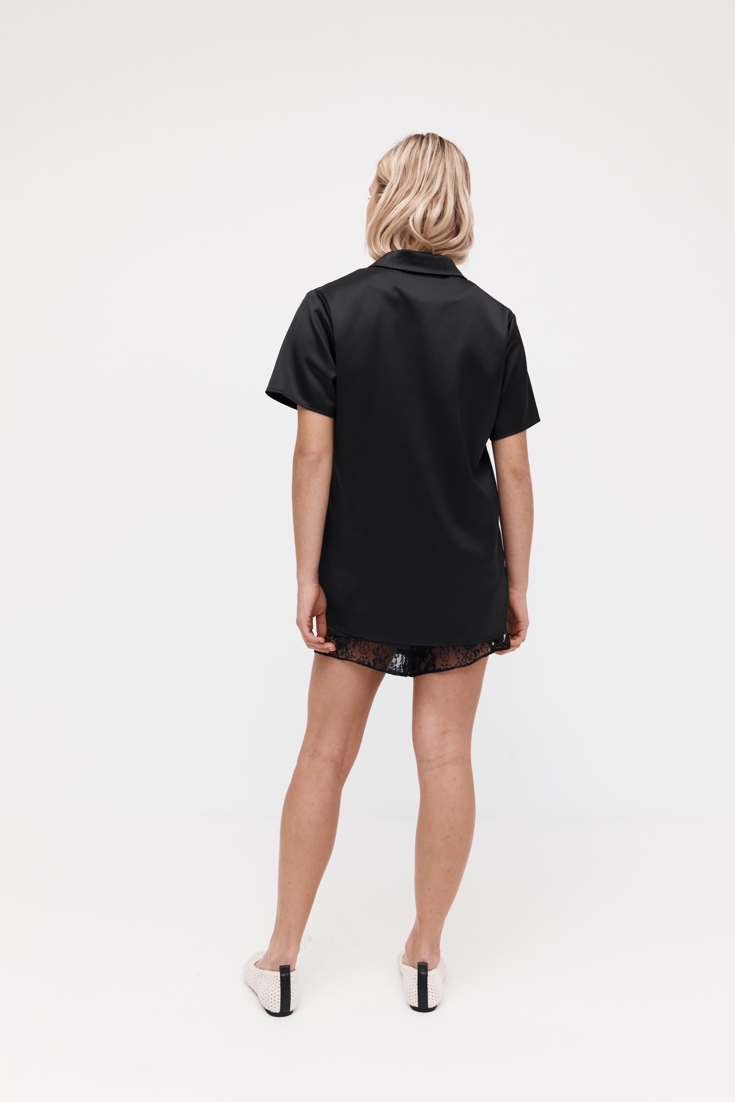 Rebe | Short Sleeve Silky Shirt - Black