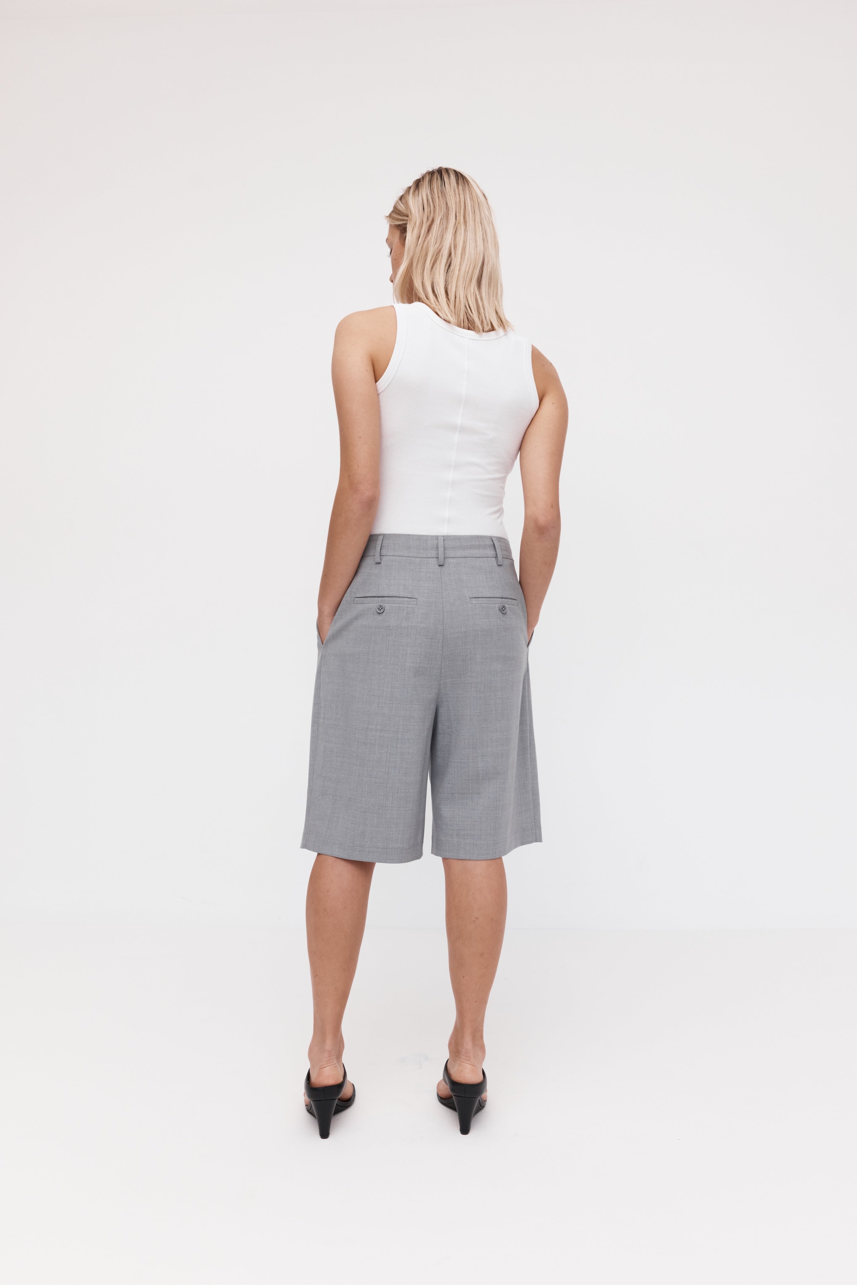 Rebe | Double Pleated Shorts - Grey