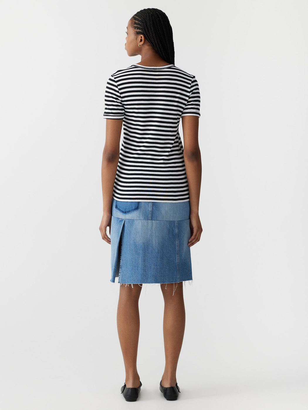 Bassike | Stripe Rib Placket Short Sleeve T.Shirt - Black/White