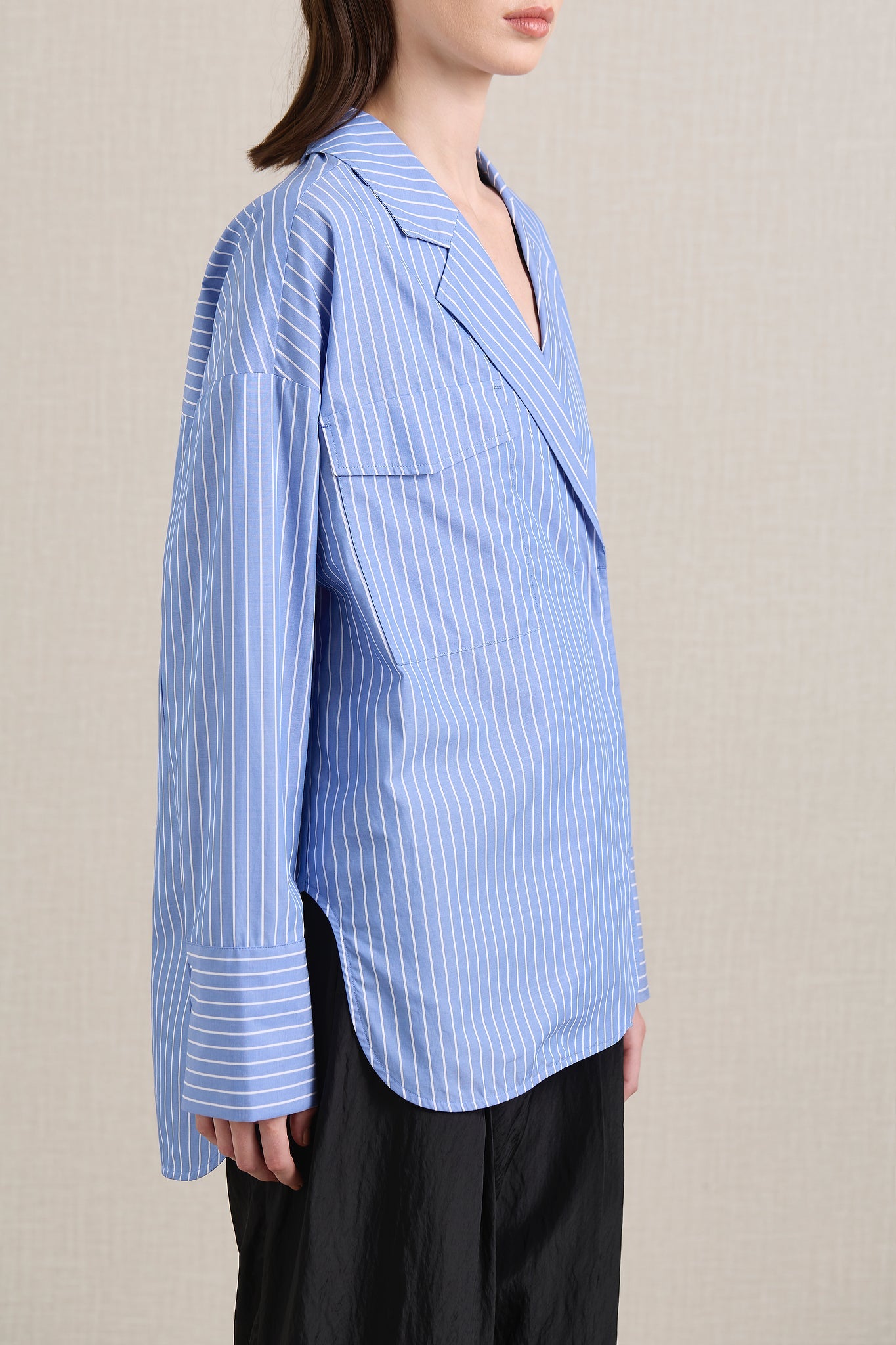 A.Emery | The Agnes Wrap Shirt - Cornflower Stripe