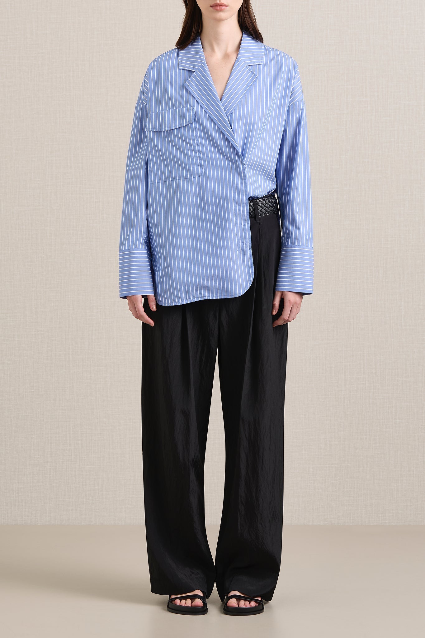 A.Emery | The Agnes Wrap Shirt - Cornflower Stripe